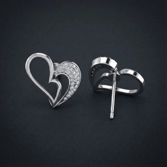 Asymmetrical Heart Diamond Stud Earrings Orilucent