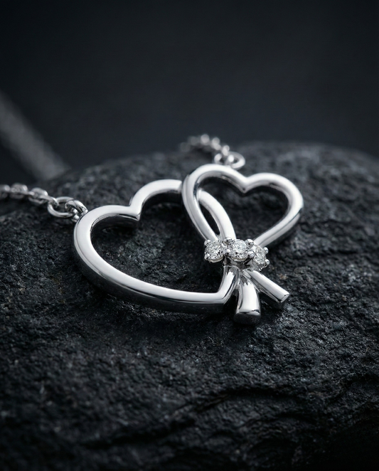 Double Heart Bow Diamond Pendant Orilucent