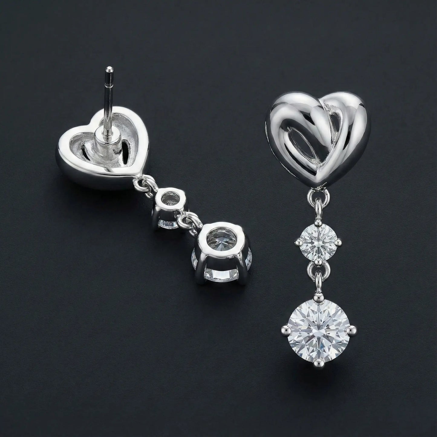 Heart Drop Diamond Stud Earrings Orilucent