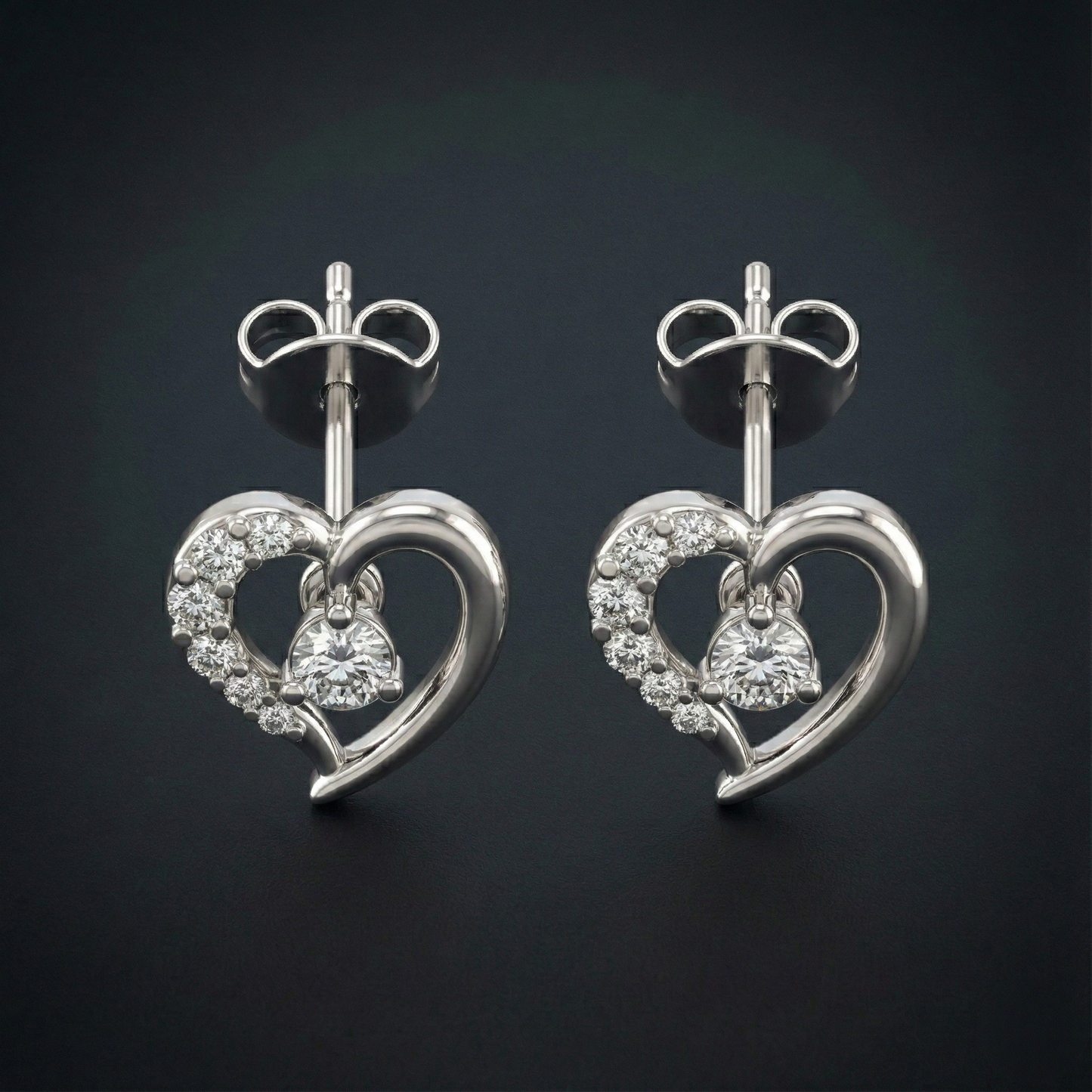 Floating Heart Diamond Stud Earrings Orilucent