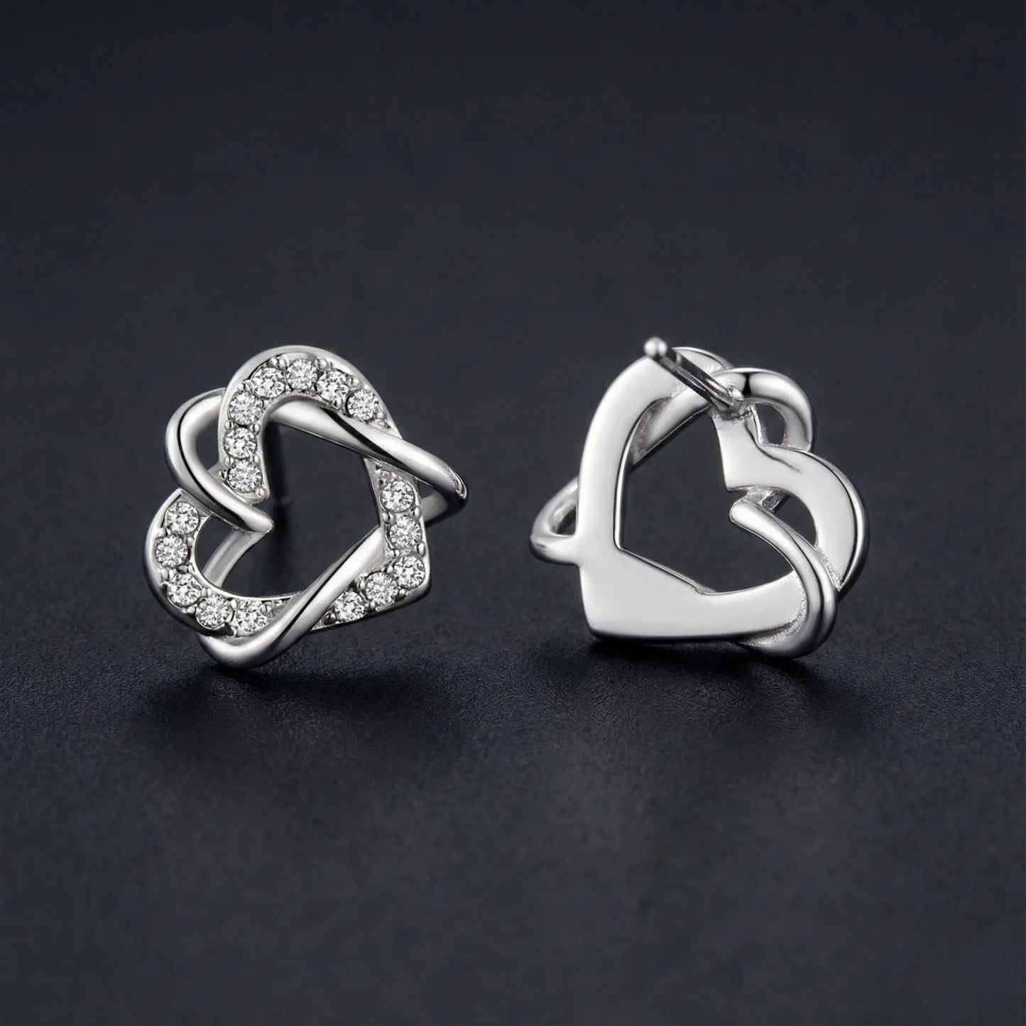 Entwined Heart Diamond Stud Earrings Orilucent
