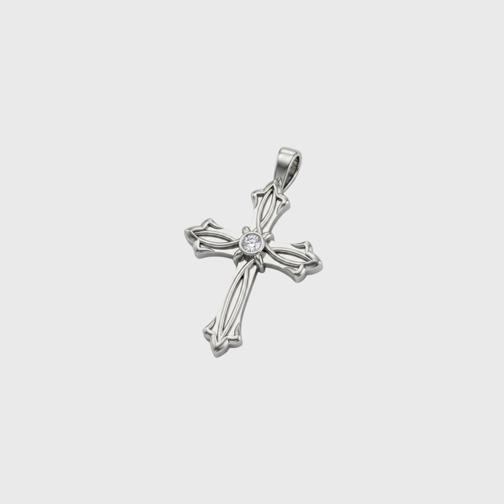 Striped Cross Diamond Pendant | 925 Sterling Silver Lab Grown Diamond | Christian Spiritual Jewelry 