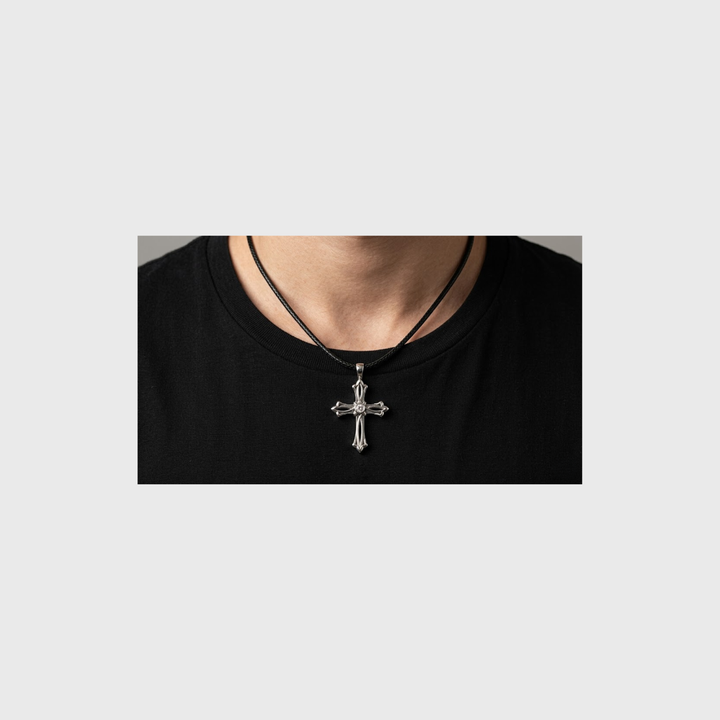 Striped Cross Diamond Pendant | 925 Sterling Silver Lab Grown Diamond | Christian Spiritual Jewelry 
