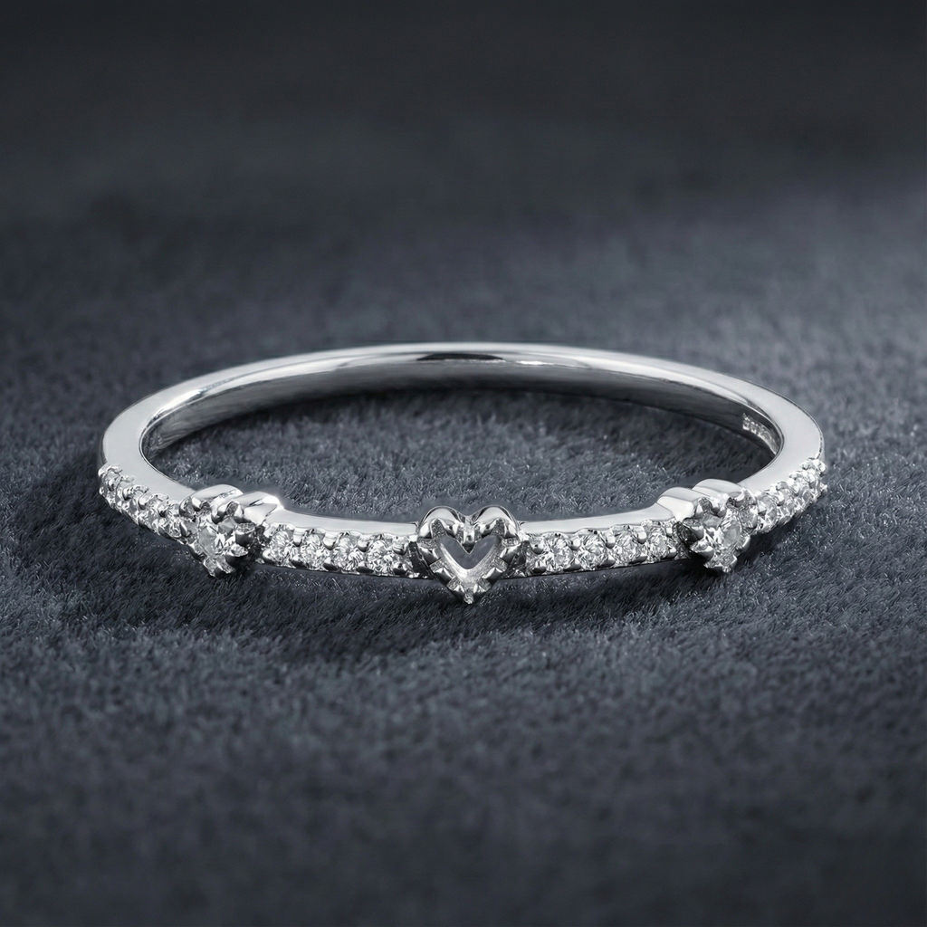 Triple Heart 925 Silver Diamond Ring with Lab-Grown Diamonds