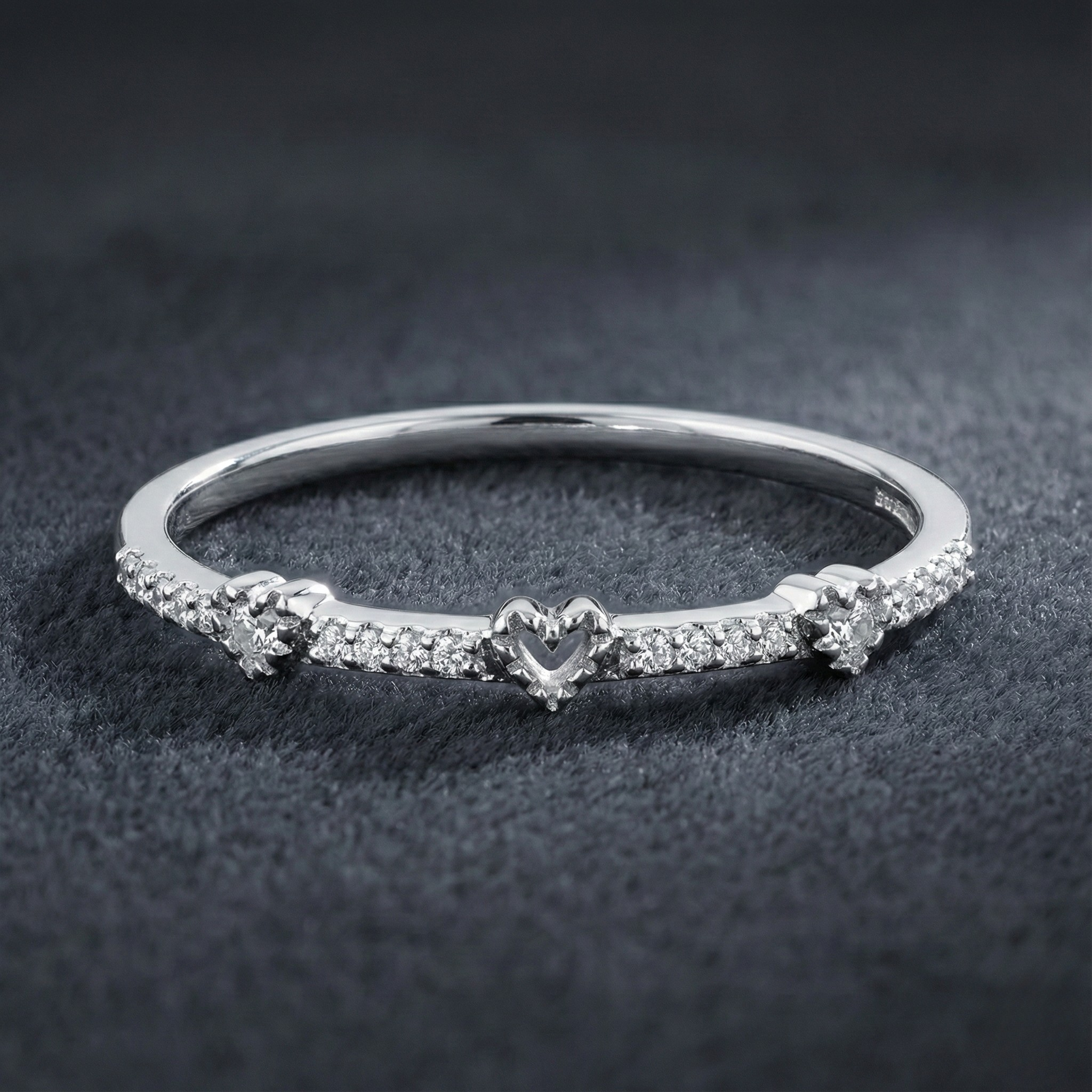 Triple Heart 925 Silver Diamond Ring with Lab-Grown Diamonds