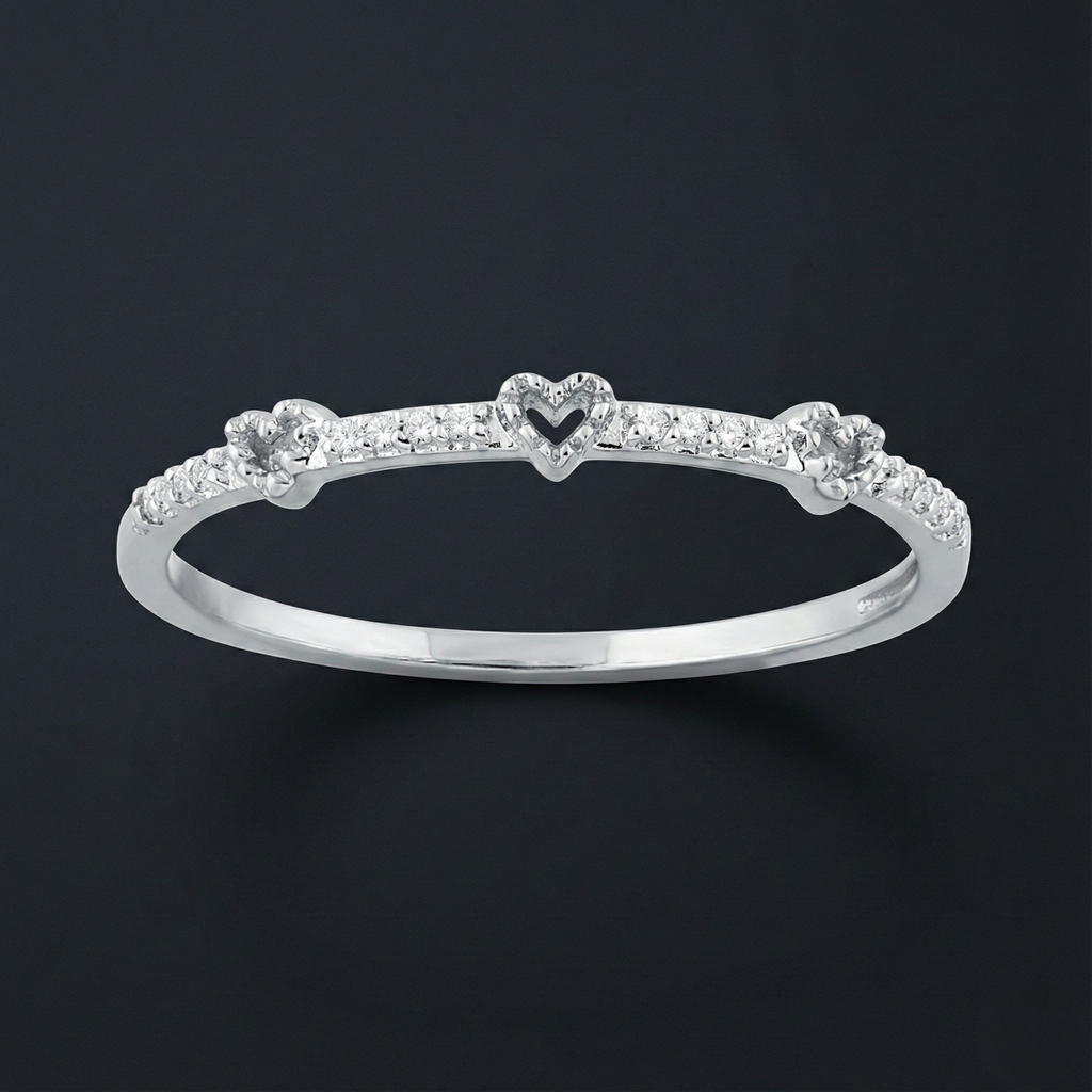 Triple Heart 925 Silver Diamond Ring with Lab-Grown Diamonds