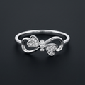Infinity Bow Heart Silver Diamond Ring with Lab-Grown Diamonds