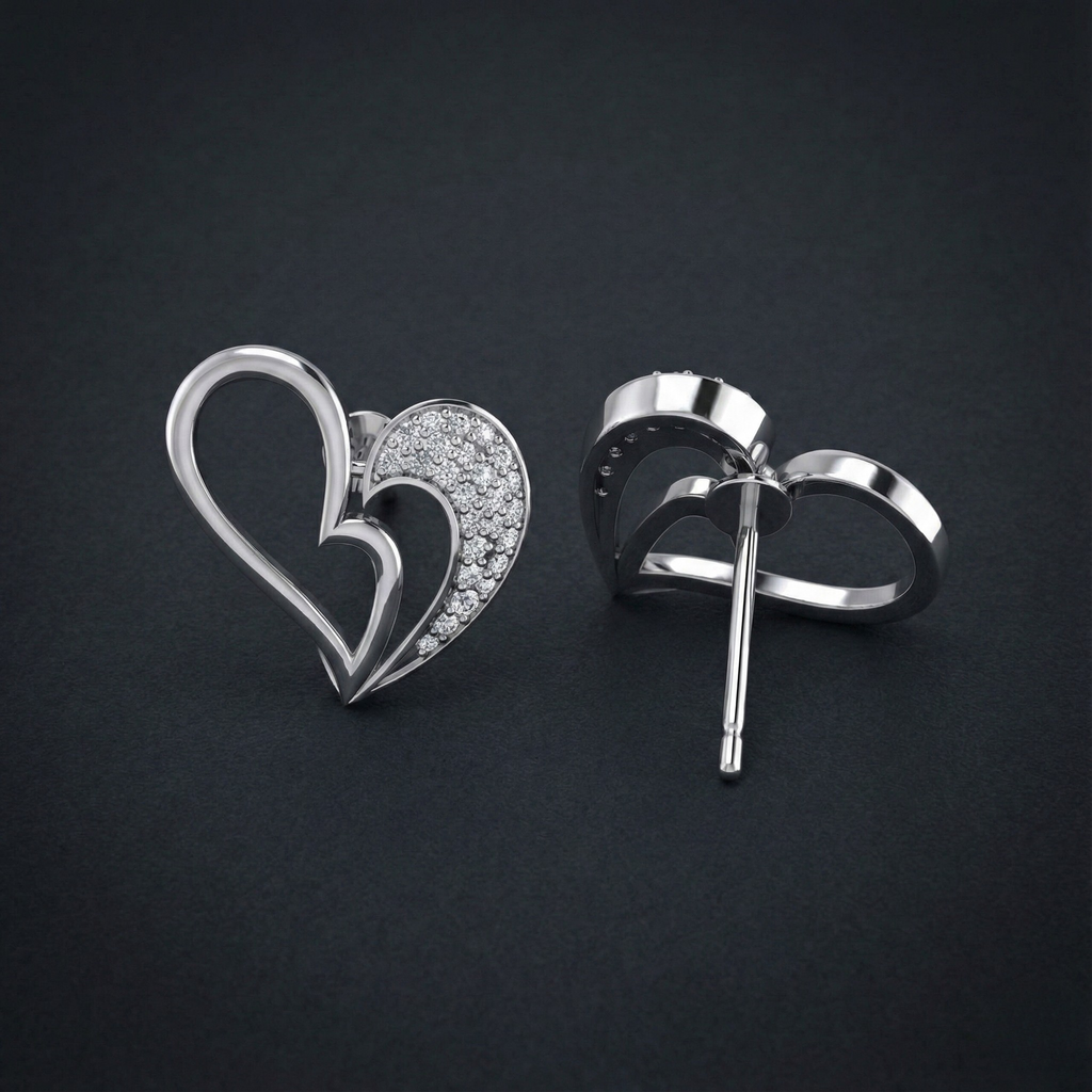 Double Heart 925 Silver Diamond Earrings with Lab-Grown Diamonds