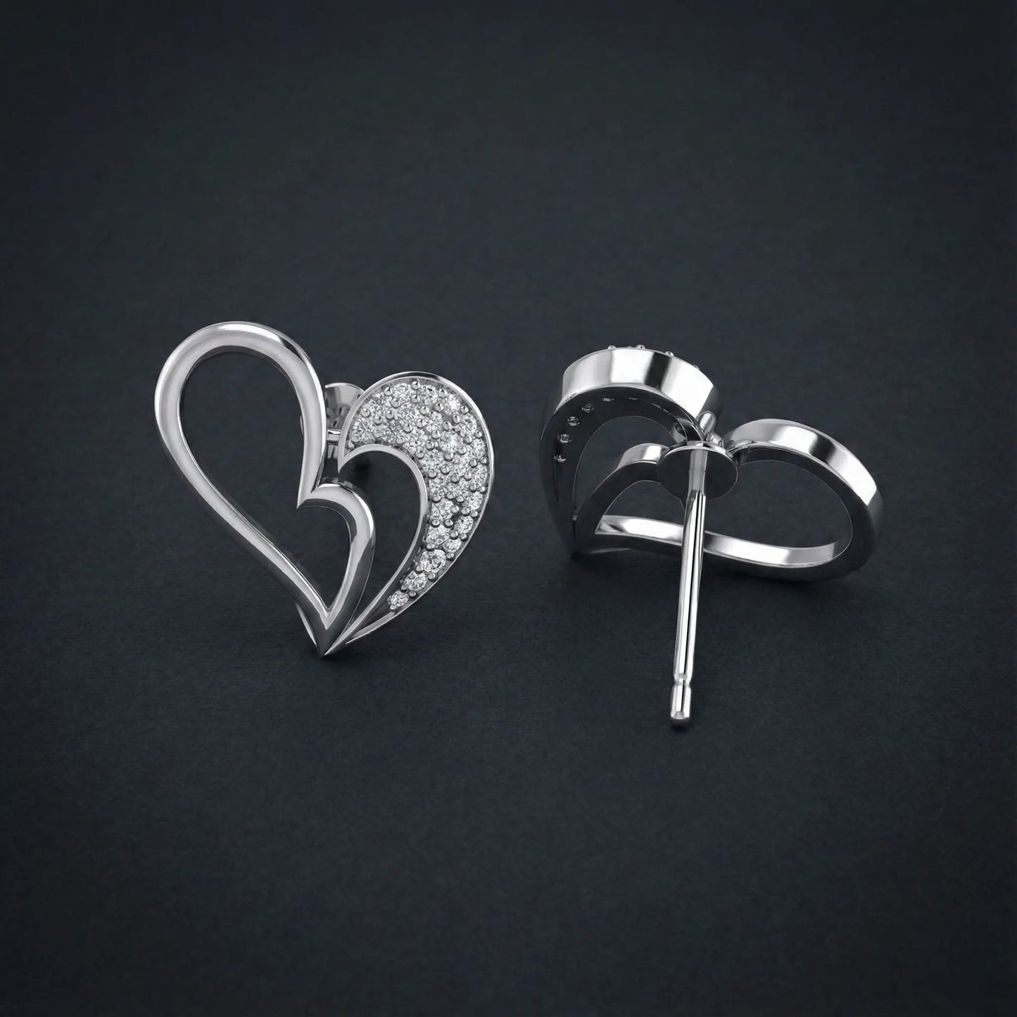 Asymmetrical Heart Diamond Stud Earrings Orilucent