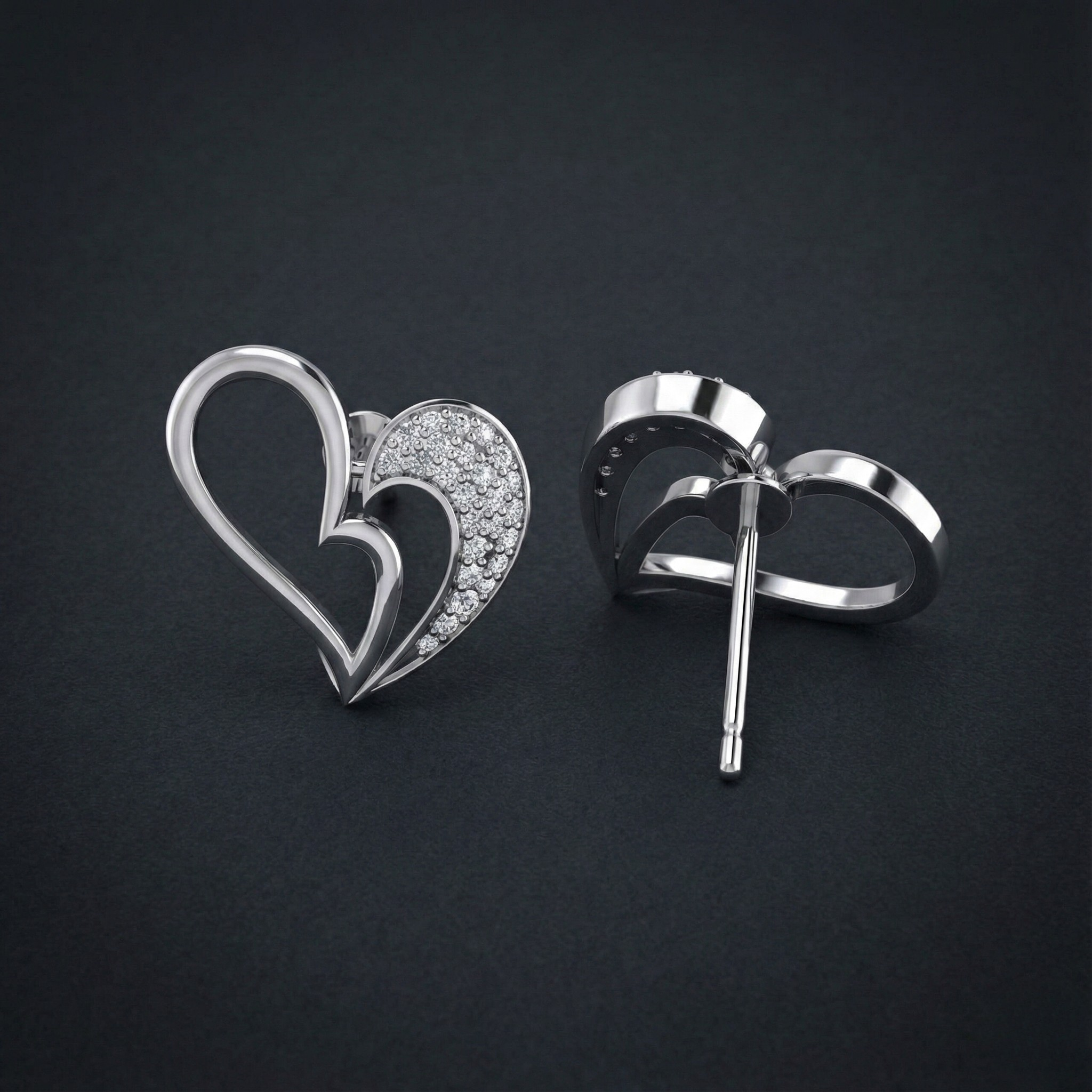 Double Heart 925 Silver Diamond Earrings with Lab-Grown Diamonds