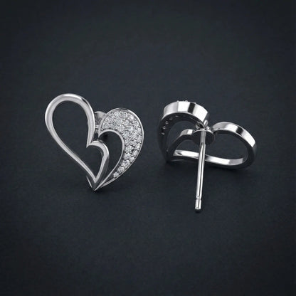 Asymmetrical Heart Diamond Stud Earrings Orilucent