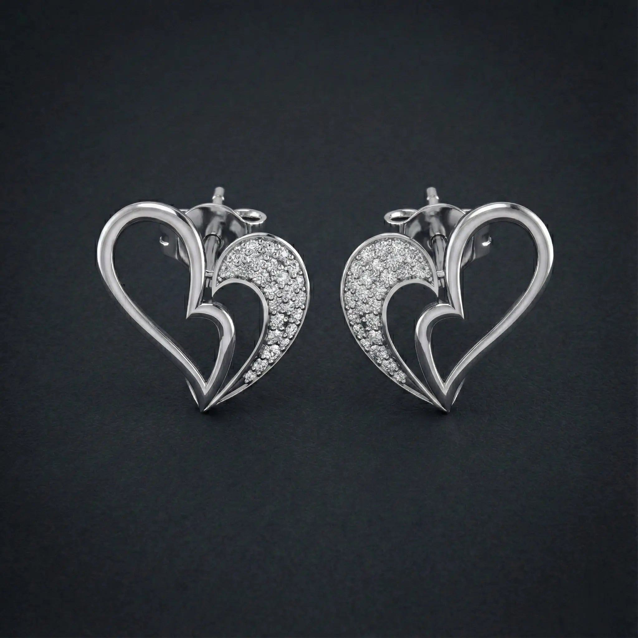 Asymmetrical Heart Diamond Stud Earrings Orilucent