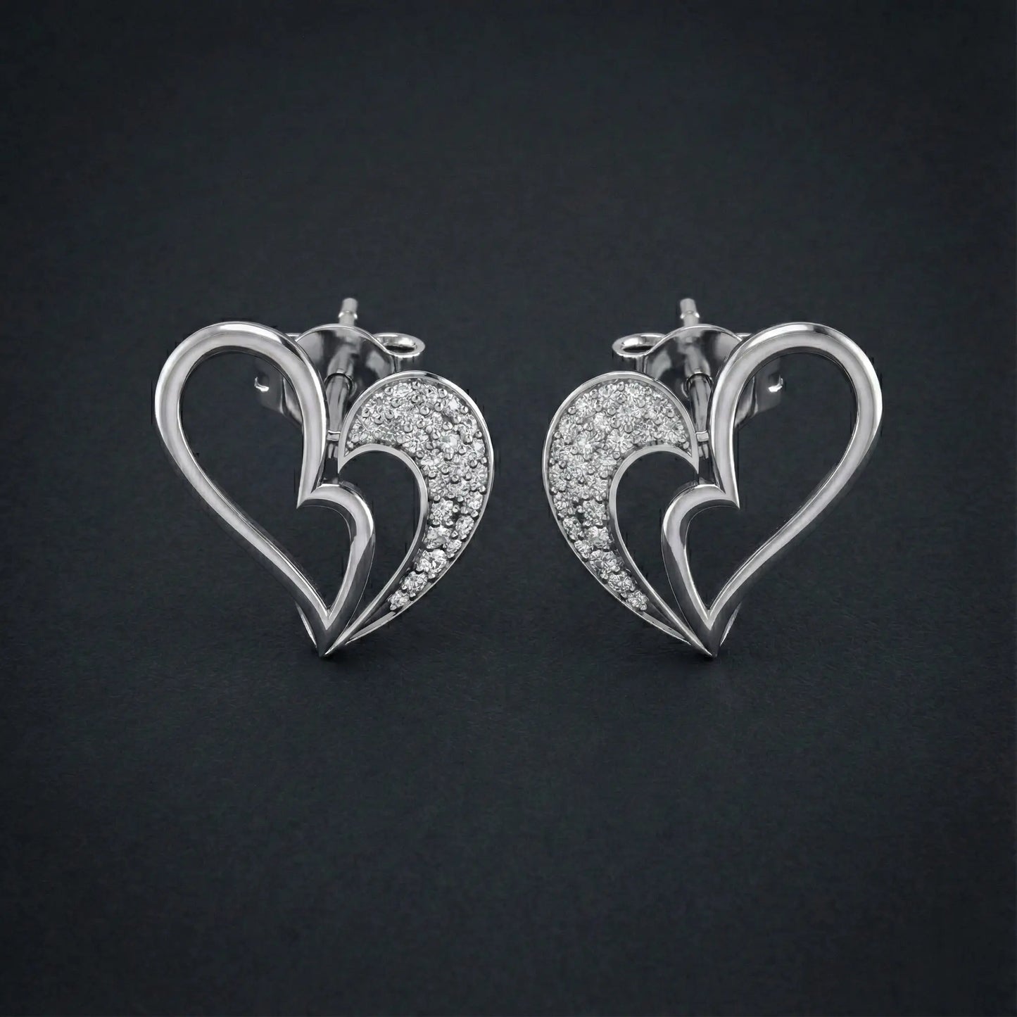 Asymmetrical Heart Diamond Stud Earrings Orilucent