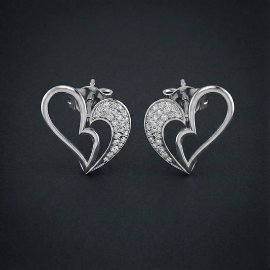 Asymmetrical Heart Diamond Stud Earrings Orilucent