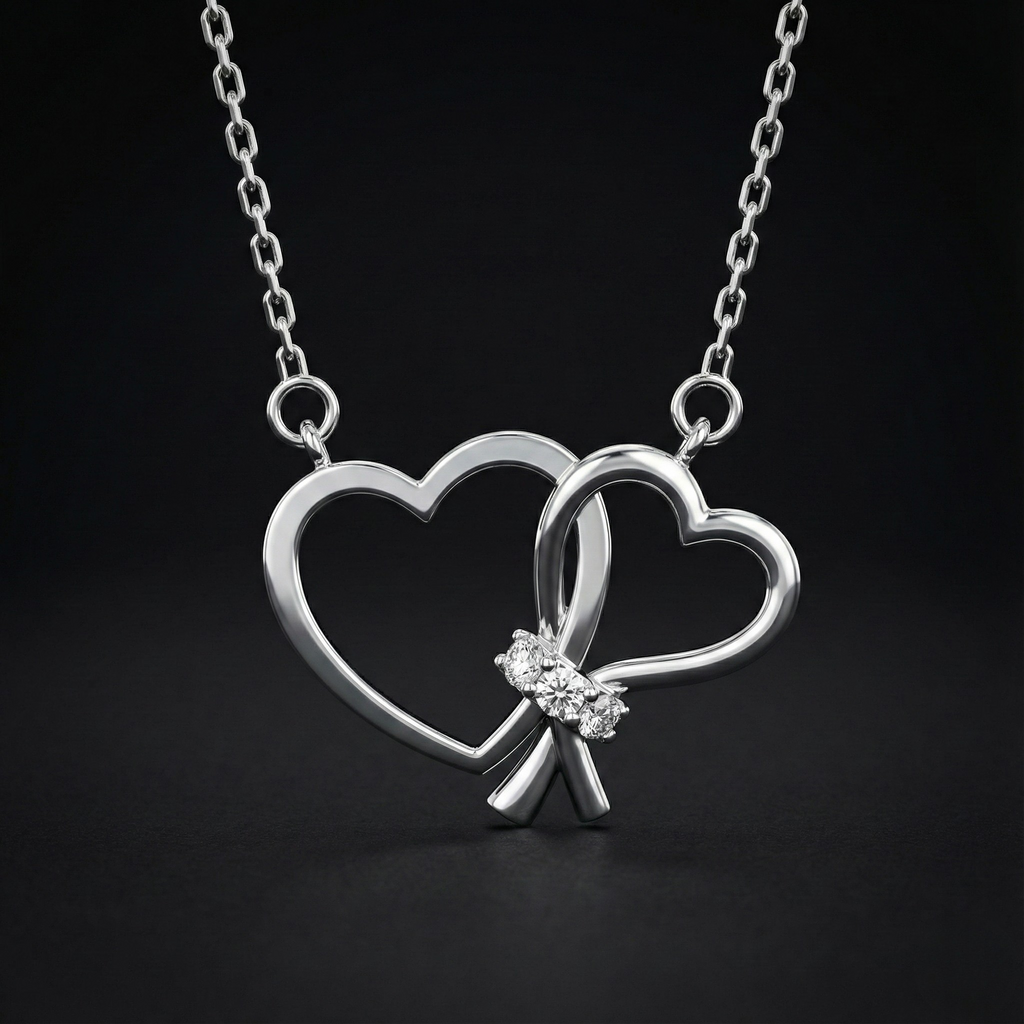 Bow Heart 925 Silver Diamond Pendant with Lab-Grown Diamonds