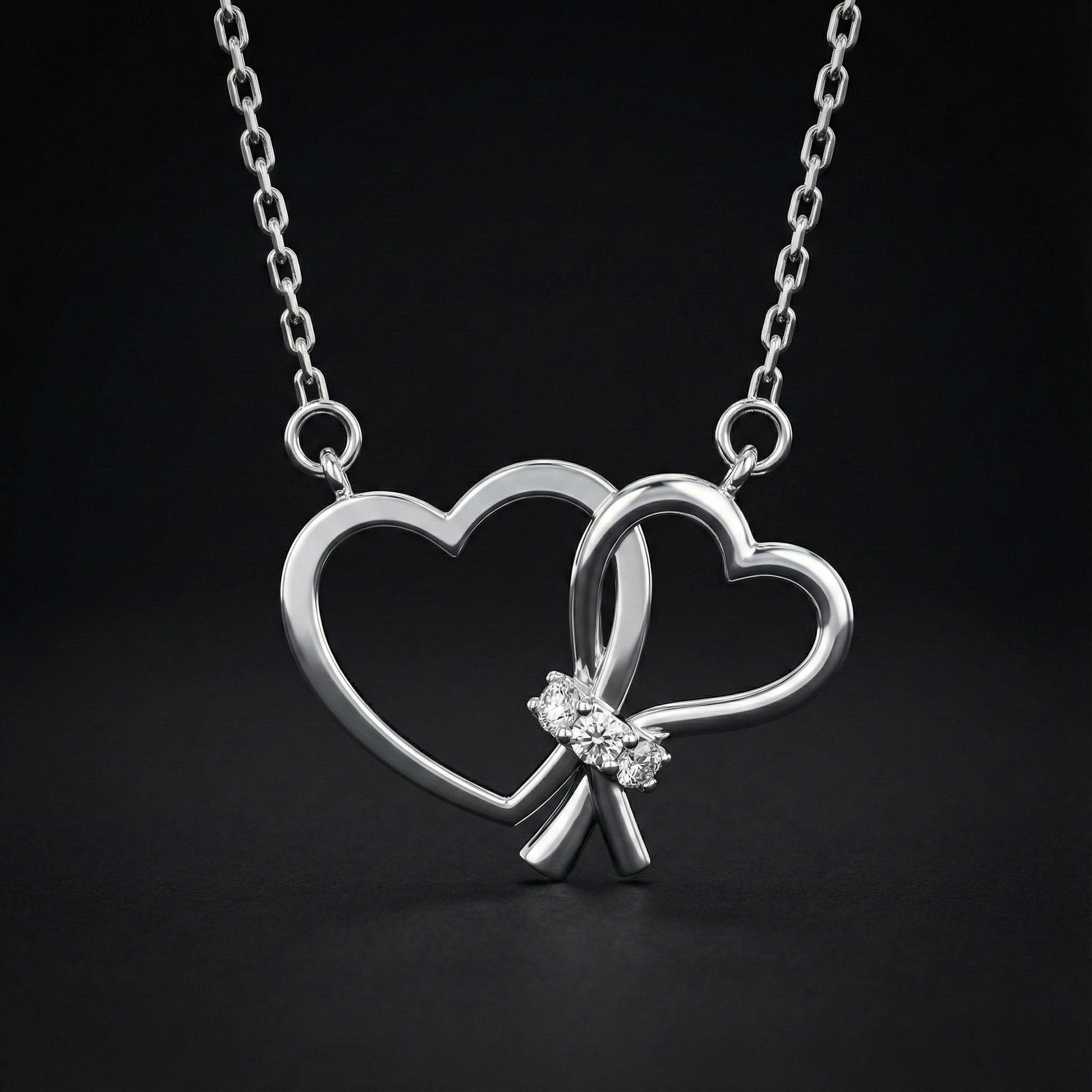 Double Heart Bow Diamond Pendant Orilucent