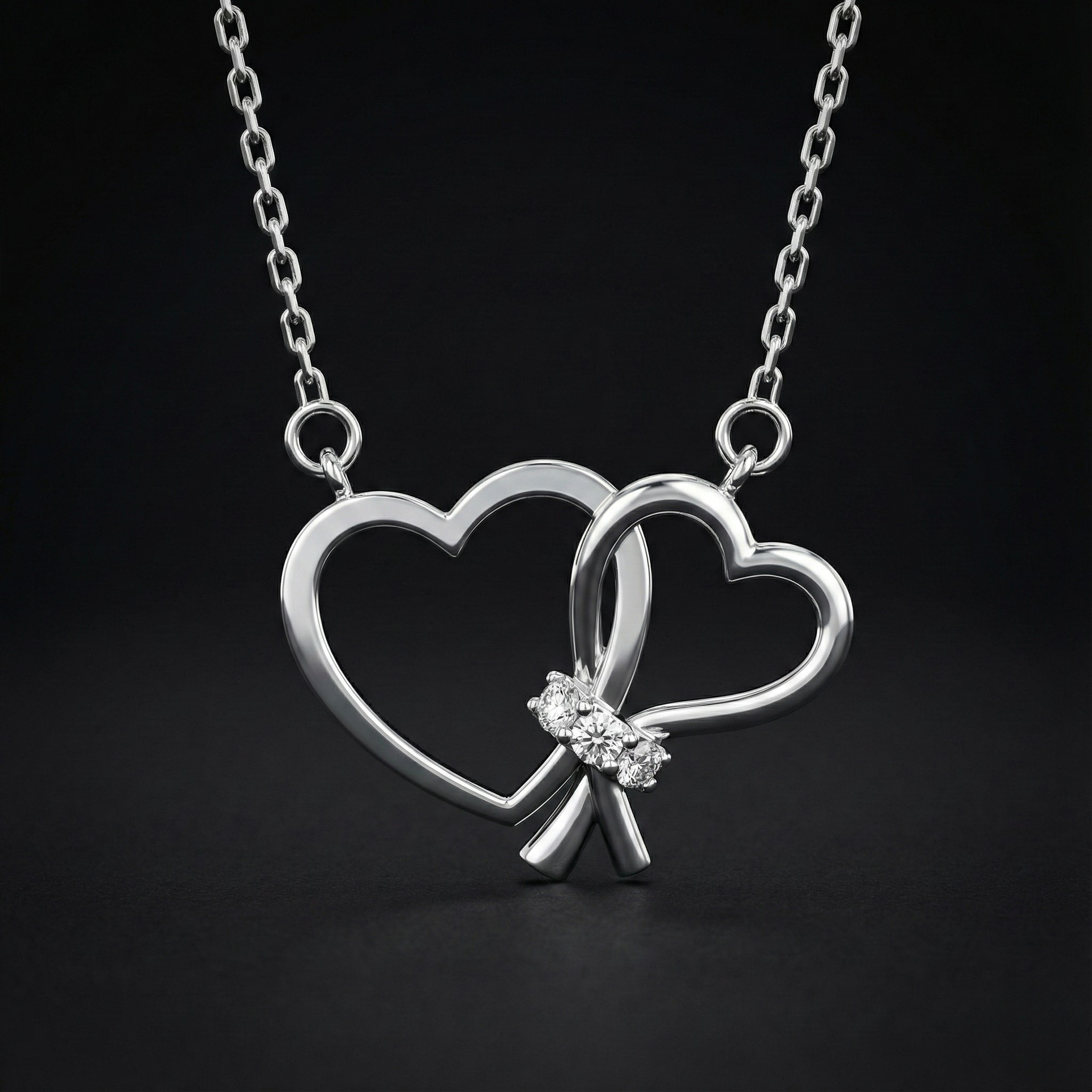Bow Heart 925 Silver Diamond Pendant with Lab-Grown Diamonds