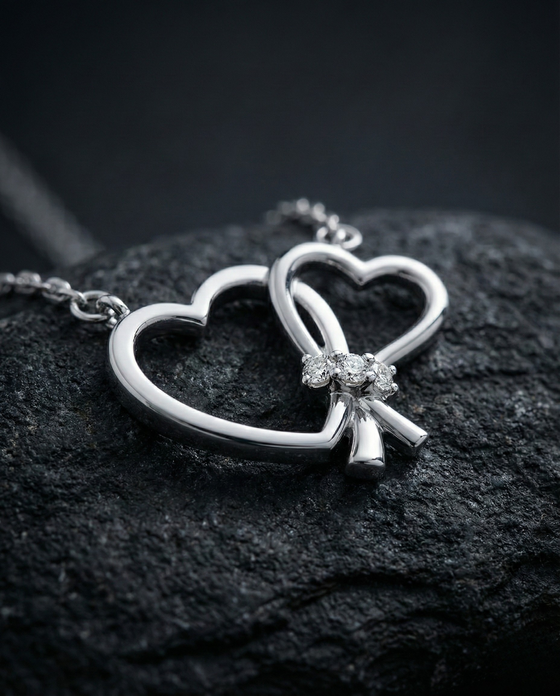 Double Heart Bow Diamond Pendant Orilucent