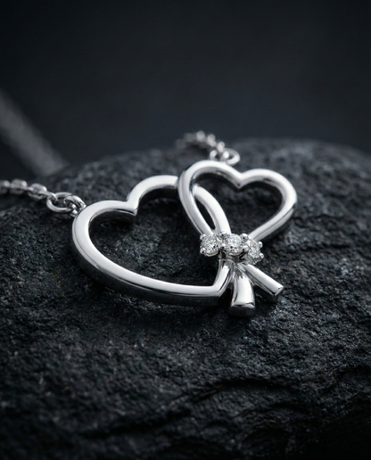 Double Heart Bow Diamond Pendant Orilucent