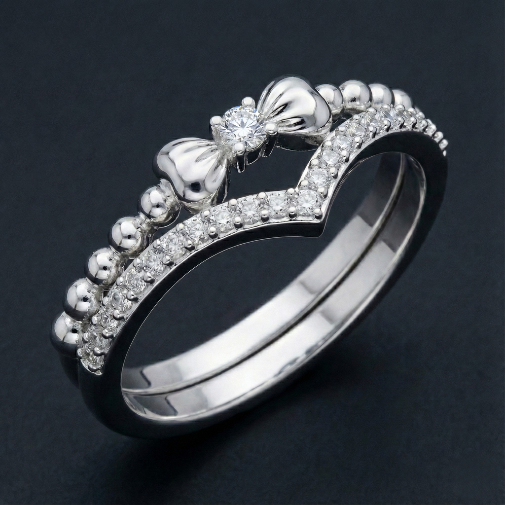 Bow Diamond 925 Silver Diamond Ring with Lab-Grown Diamonds