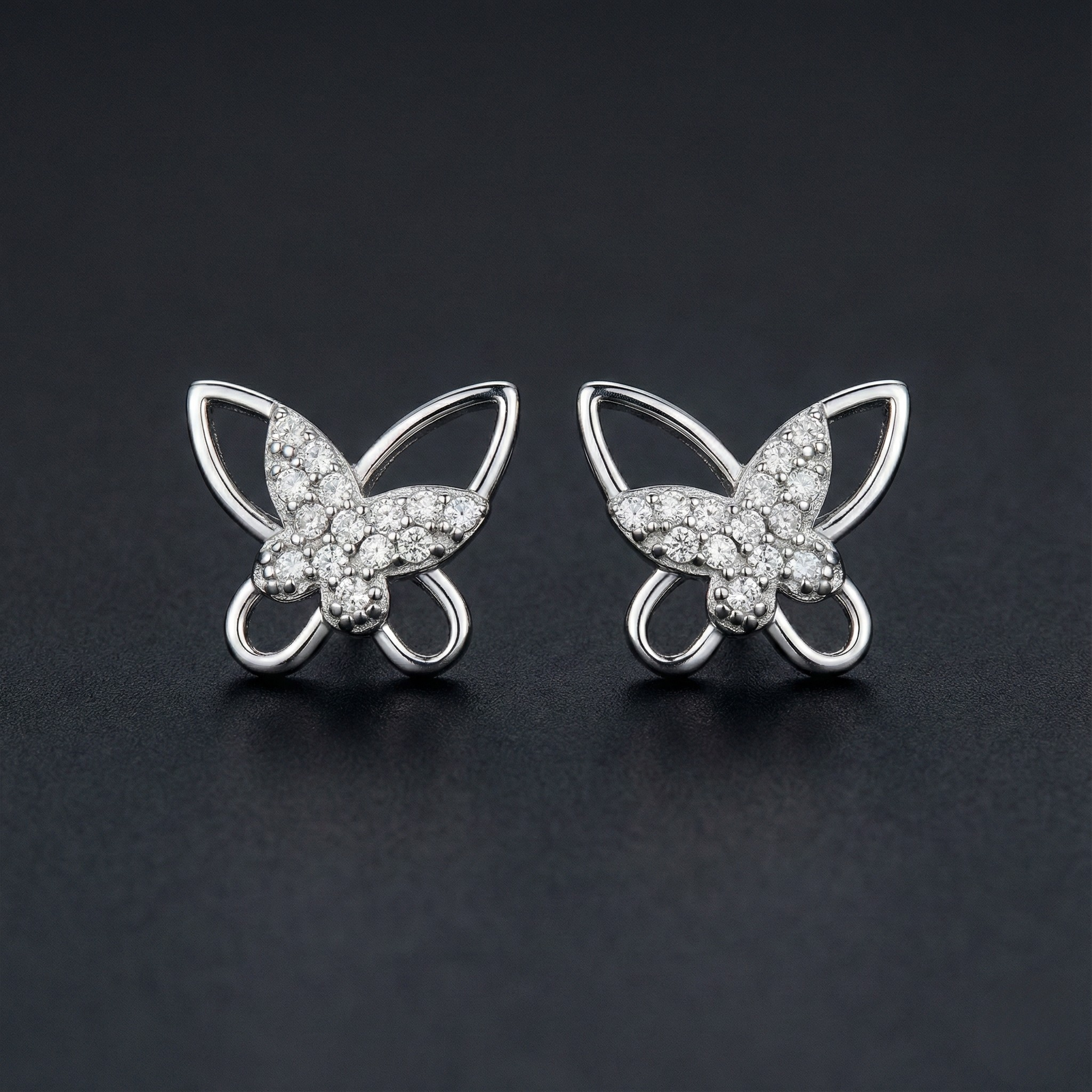 Butterfly 925 Silver Diamond Stud Earrings with Lab-Grown Diamonds