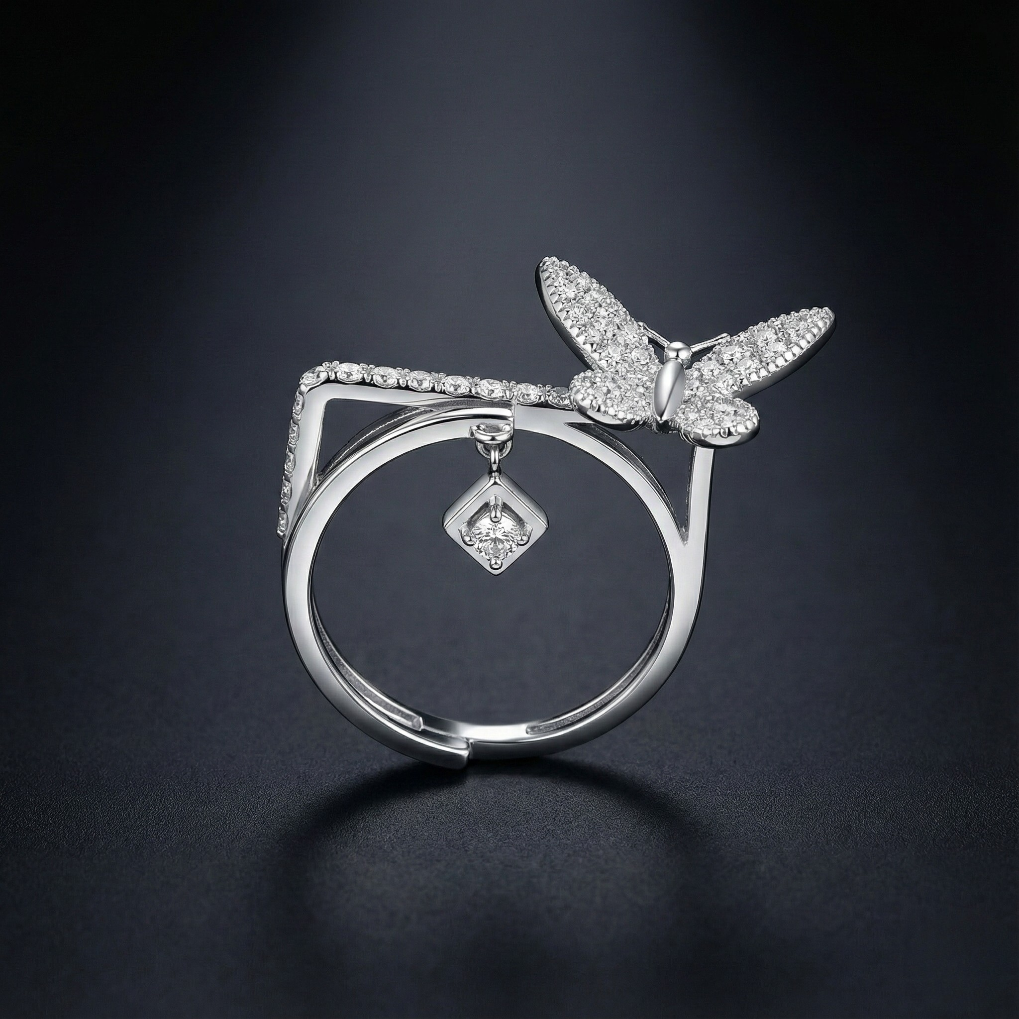 Butterfly 925 Silver Diamond Ring with Lab-Grown Diamonds