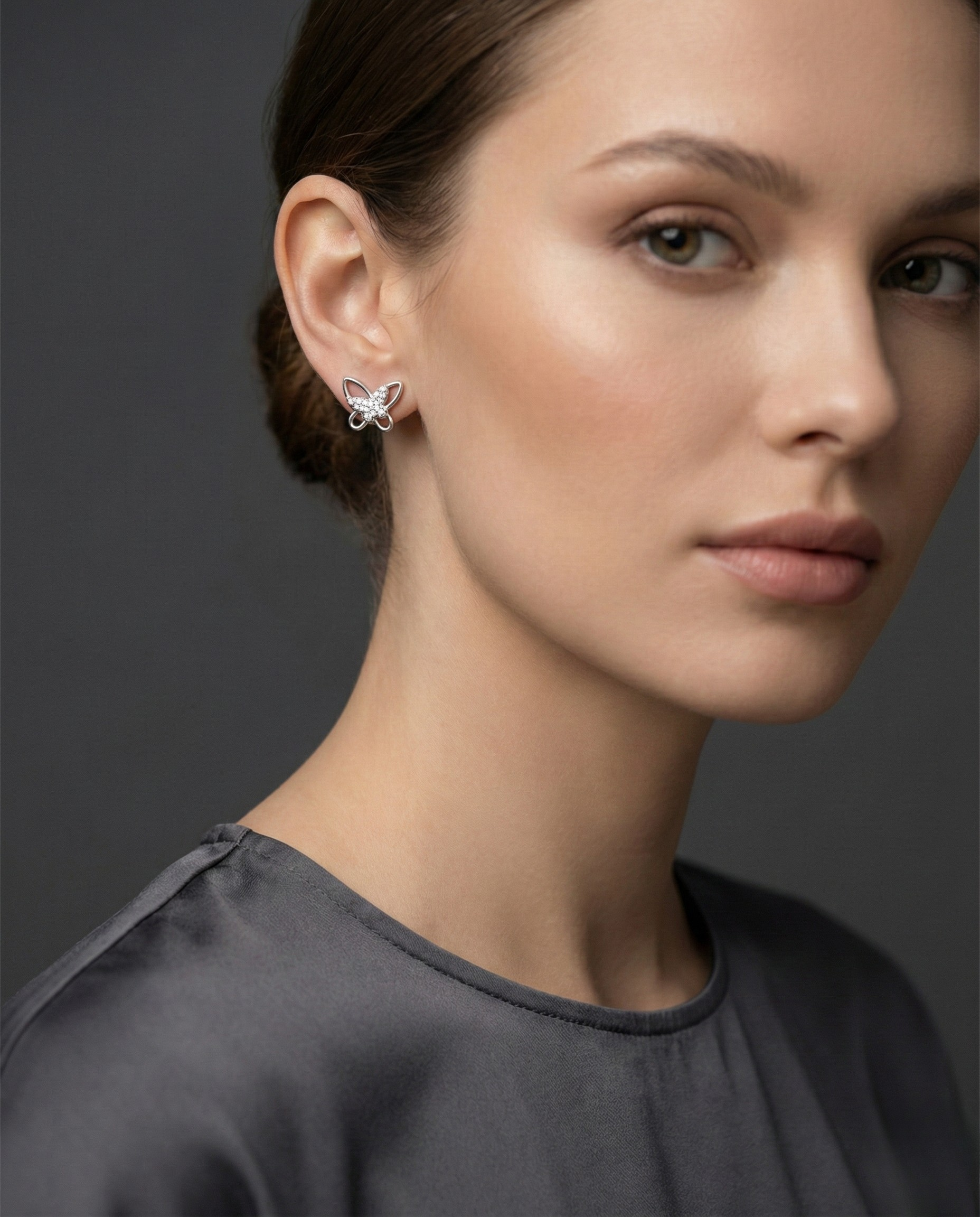 Butterfly 925 Silver Diamond Stud Earrings with Lab-Grown Diamonds