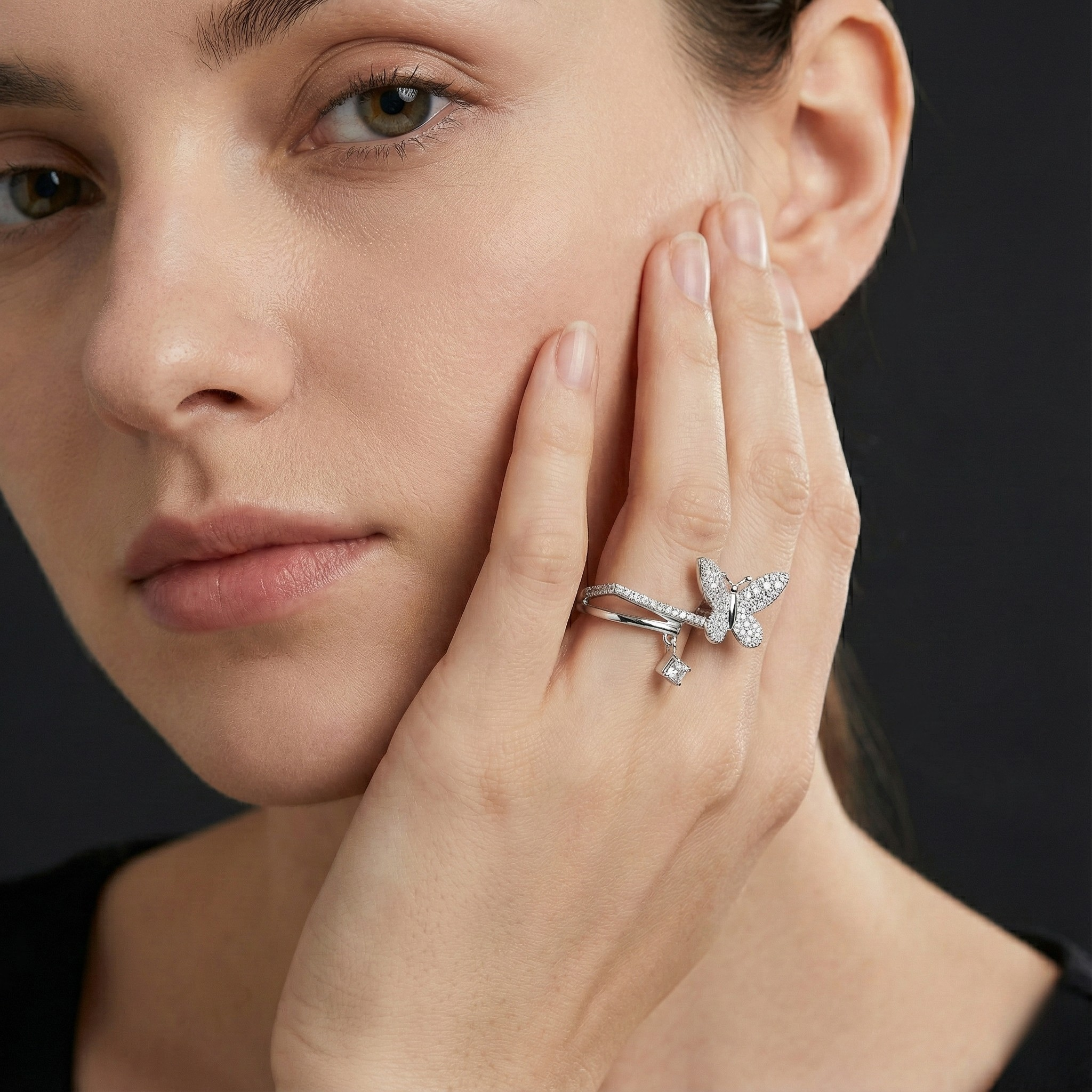 Butterfly 925 Silver Diamond Ring with Lab-Grown Diamonds