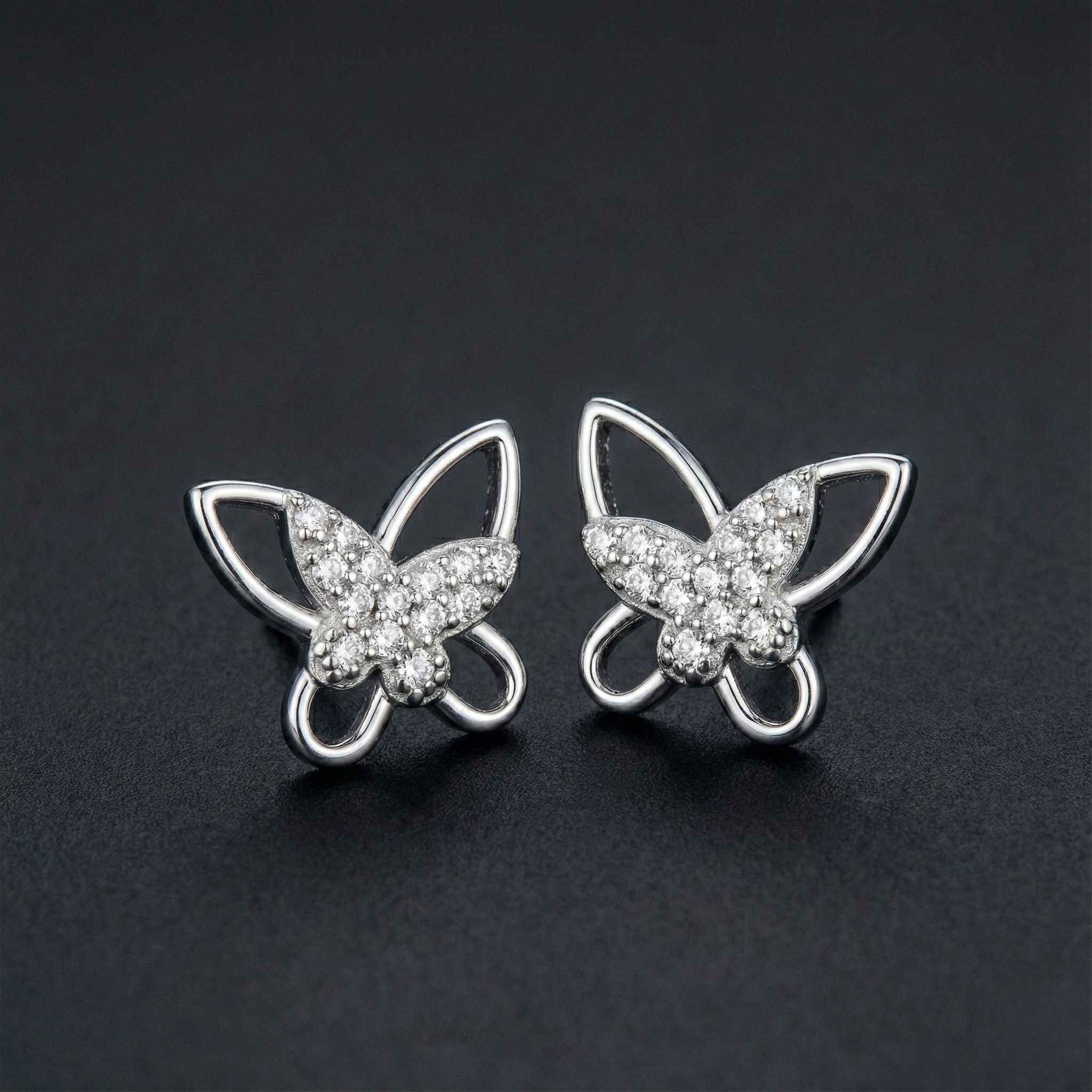 Butterfly 925 Silver Diamond Stud Earrings with Lab-Grown Diamonds