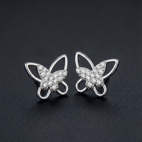 Butterfly 925 Silver Diamond Stud Earrings with Lab-Grown Diamonds