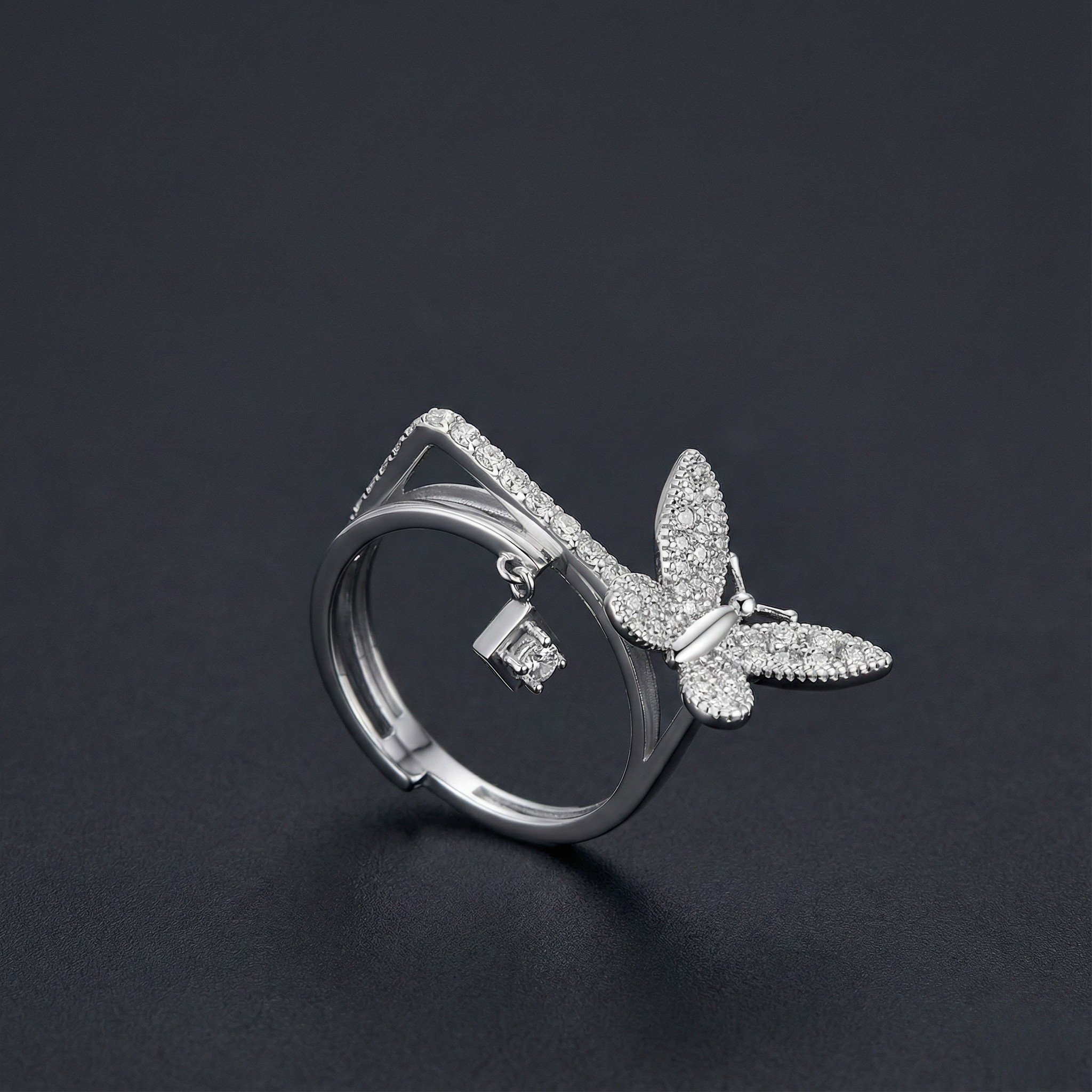 Butterfly 925 Silver Diamond Ring with Lab-Grown Diamonds