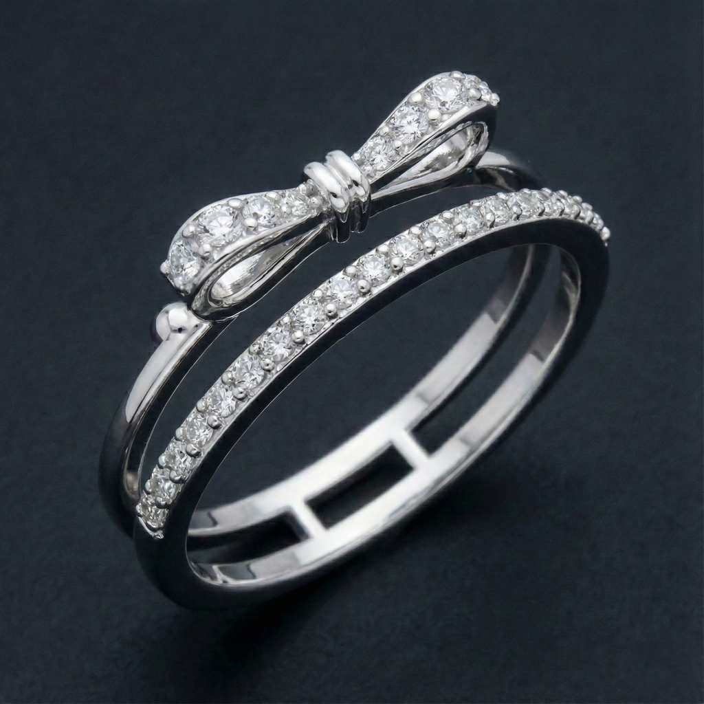 Bow Duo 925 Silver Diamond Ring with Lab-Grown Diamonds