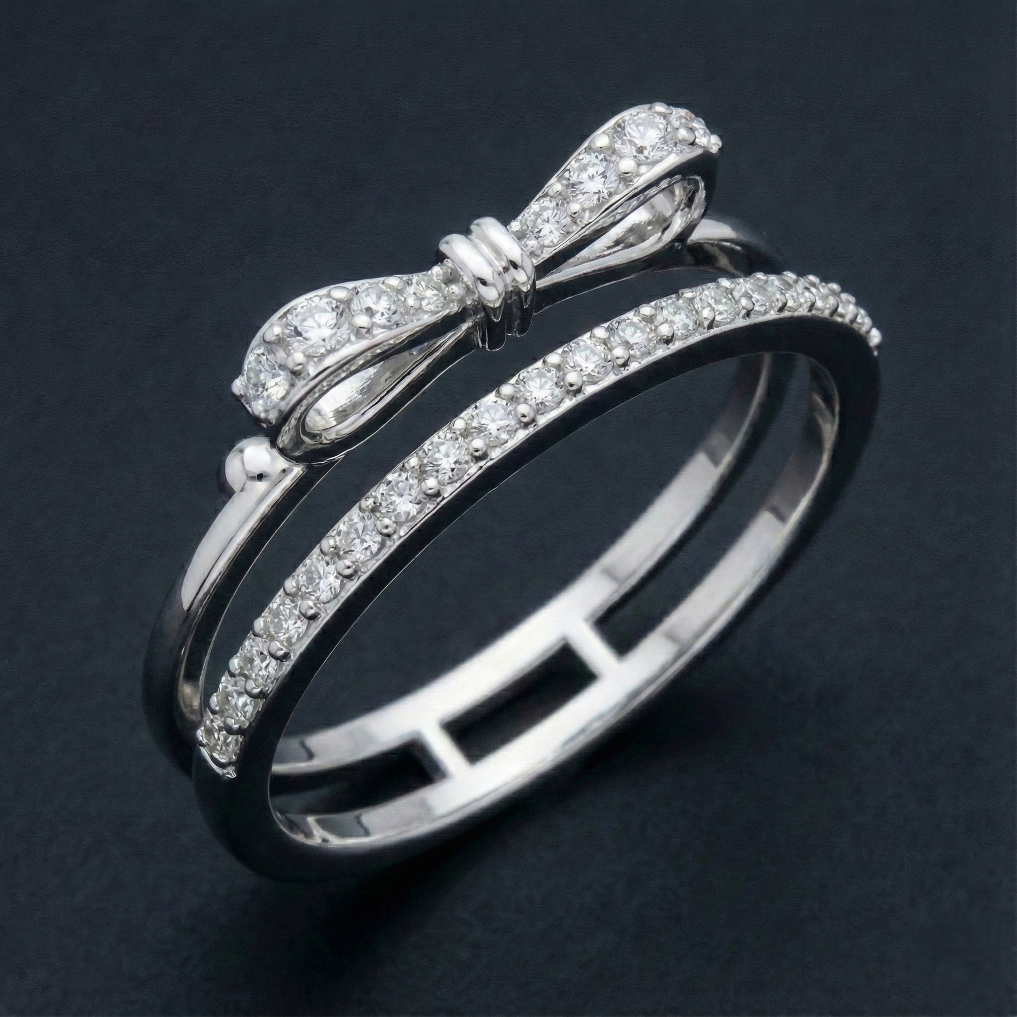 Bow Duo 925 Silver Diamond Ring with Lab-Grown Diamonds