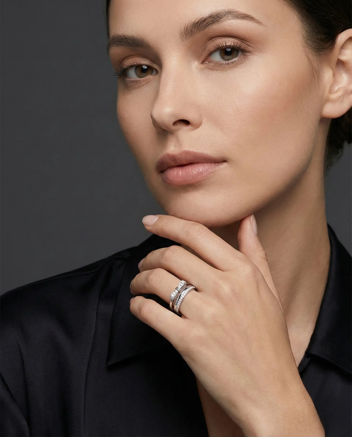 Diamond Bow Split Band Ring Orilucent