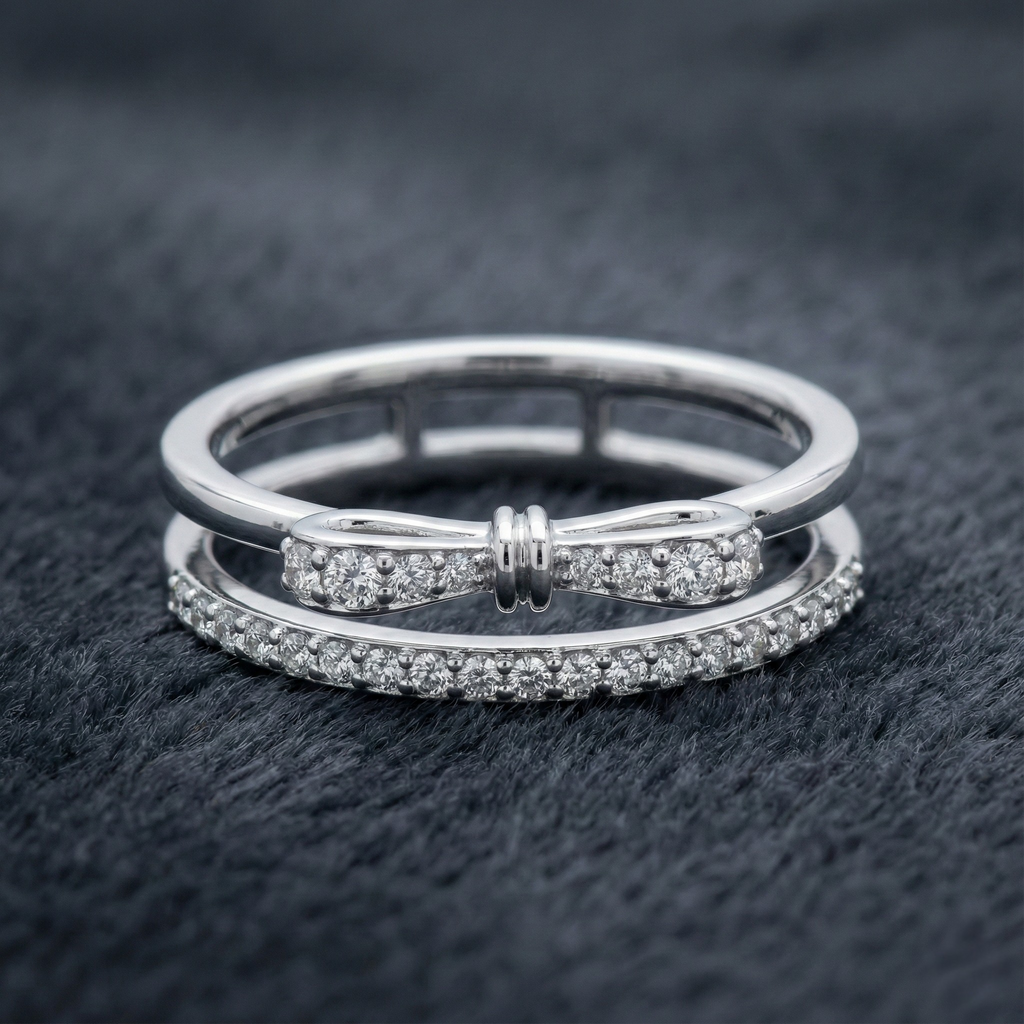 Bow Duo 925 Silver Diamond Ring with Lab-Grown Diamonds