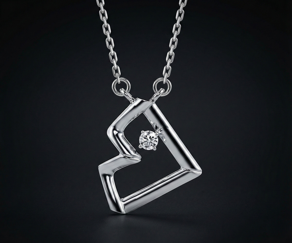 Edge Heart 925 Silver Diamond Pendant with Lab-Grown Diamonds