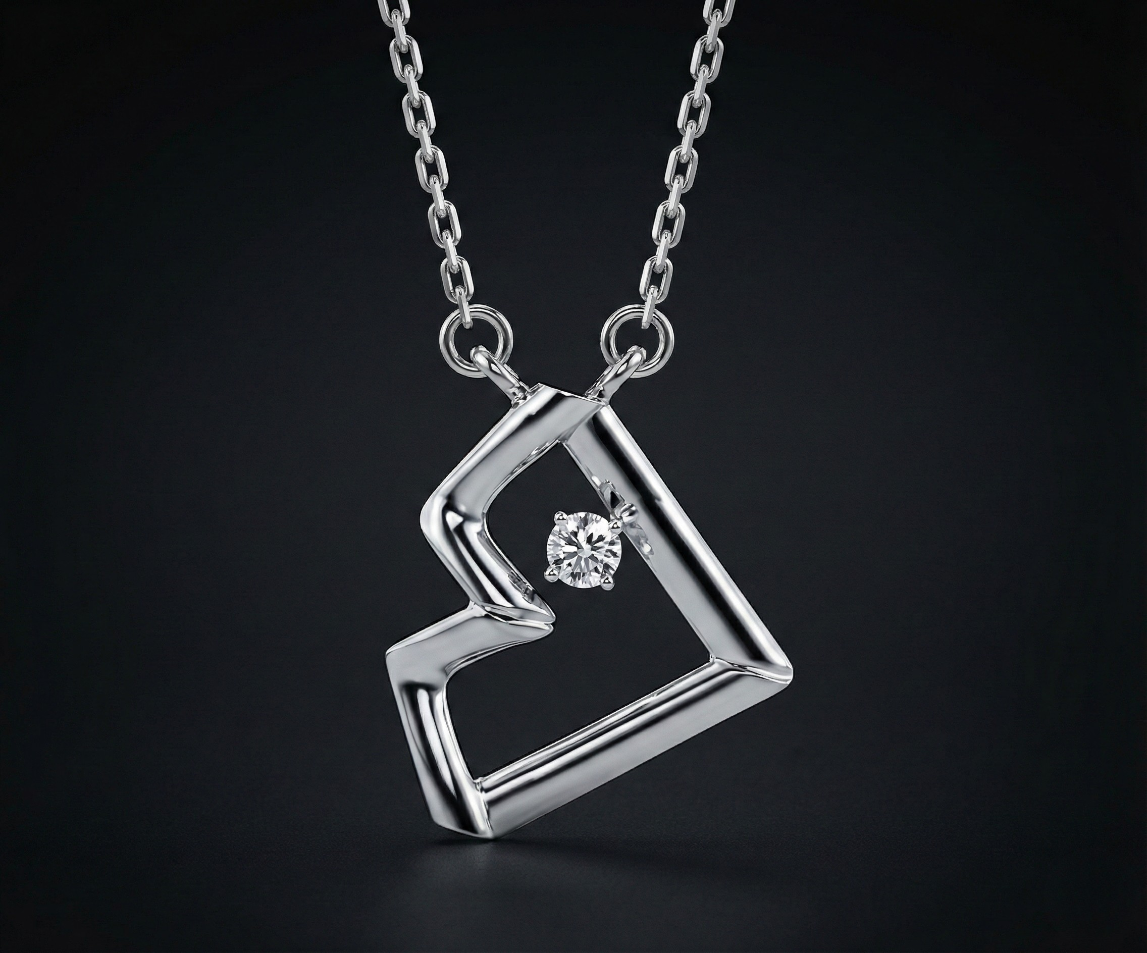 Edge Heart 925 Silver Diamond Pendant with Lab-Grown Diamonds