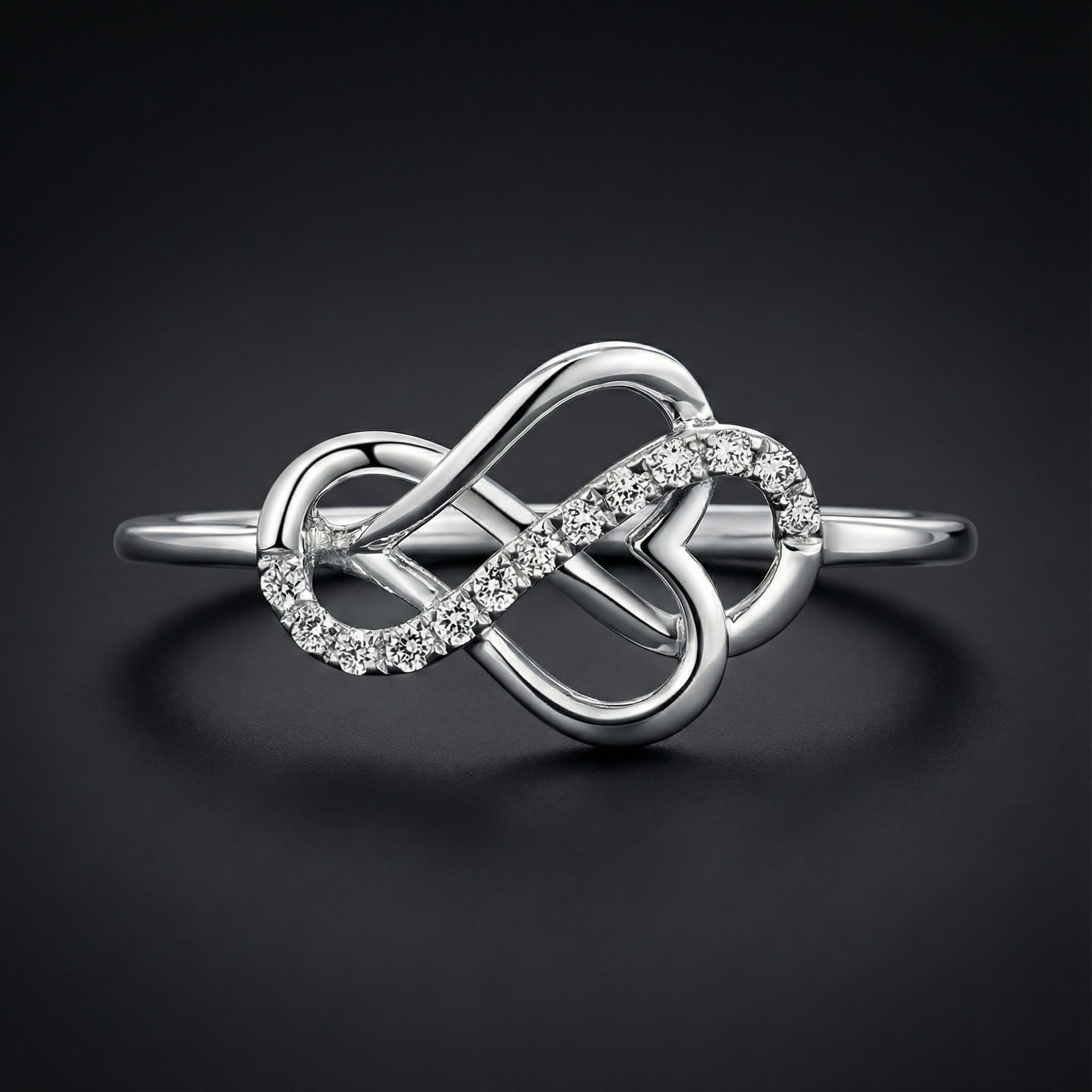 Infinity Heart 925 Silver Diamond Ring with Lab-Grown Diamonds