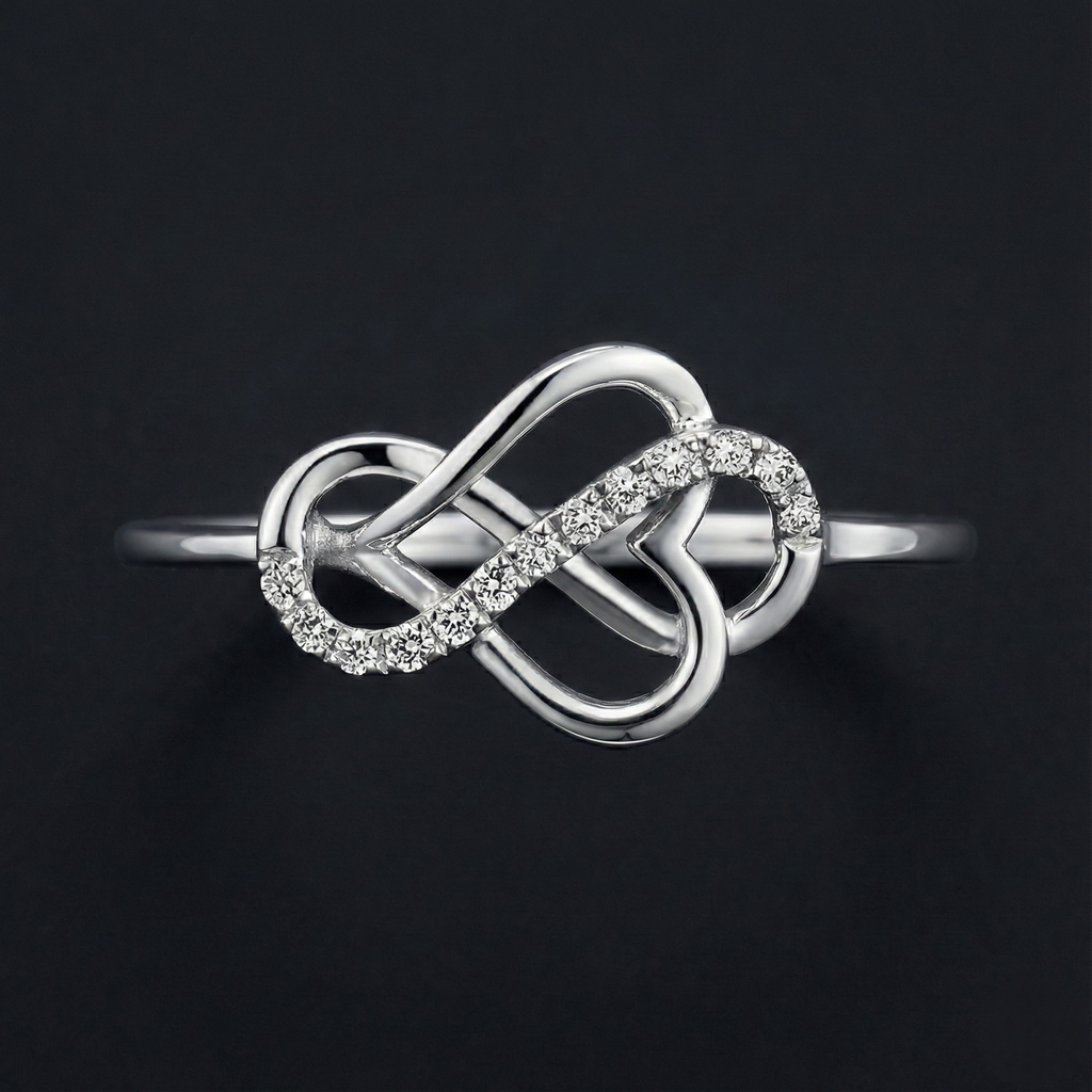 Infinity Heart 925 Silver Diamond Ring with Lab-Grown Diamonds