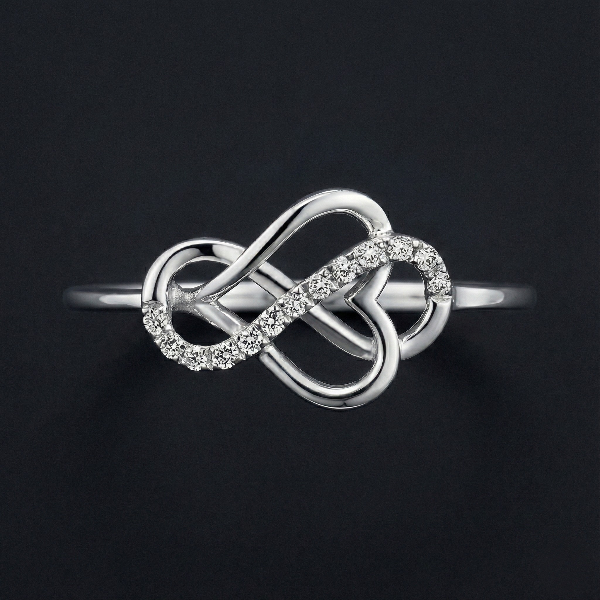 Infinity Heart 925 Silver Diamond Ring with Lab-Grown Diamonds
