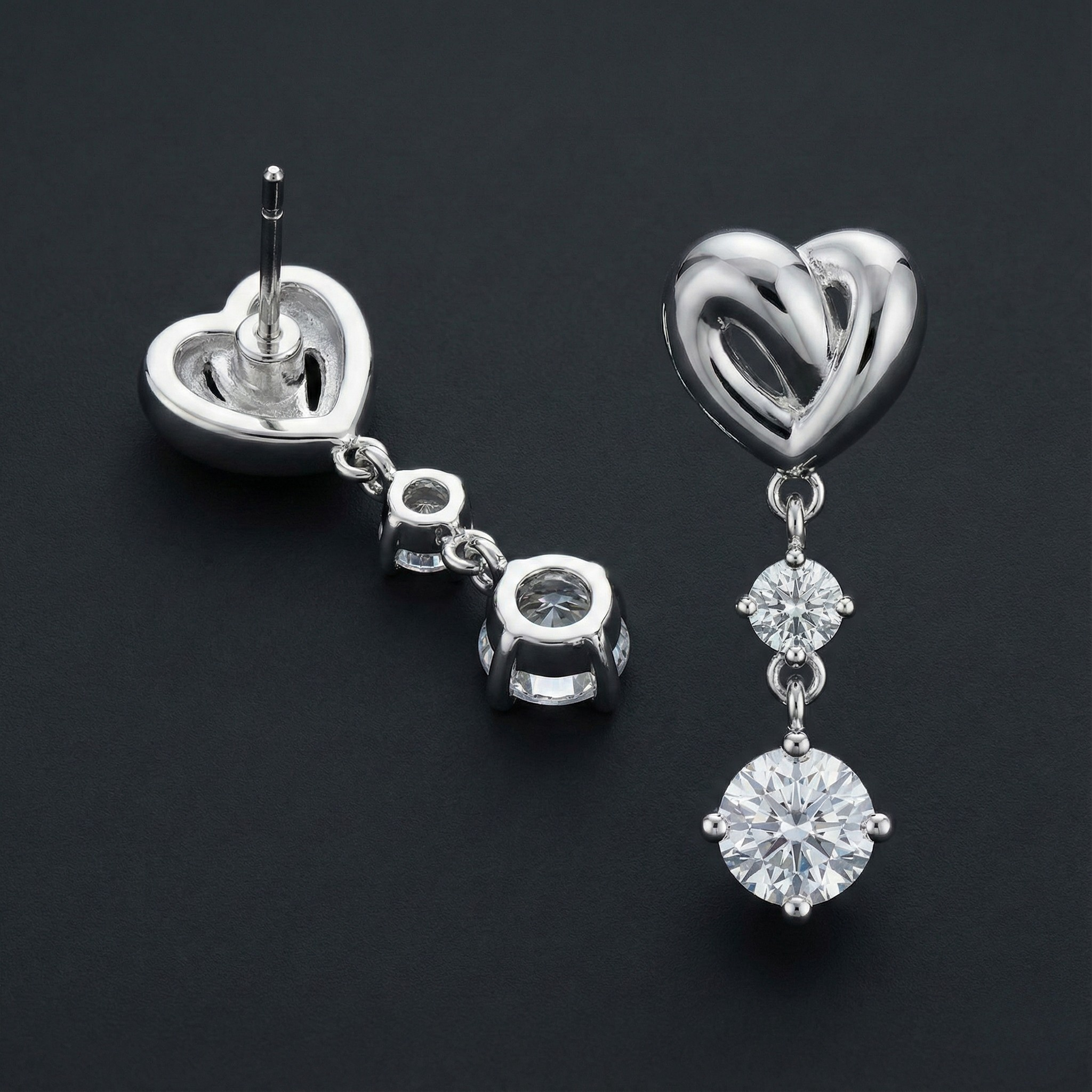 Heart Drop 925 Silver Diamond Earrings with Lab-Grown Diamonds