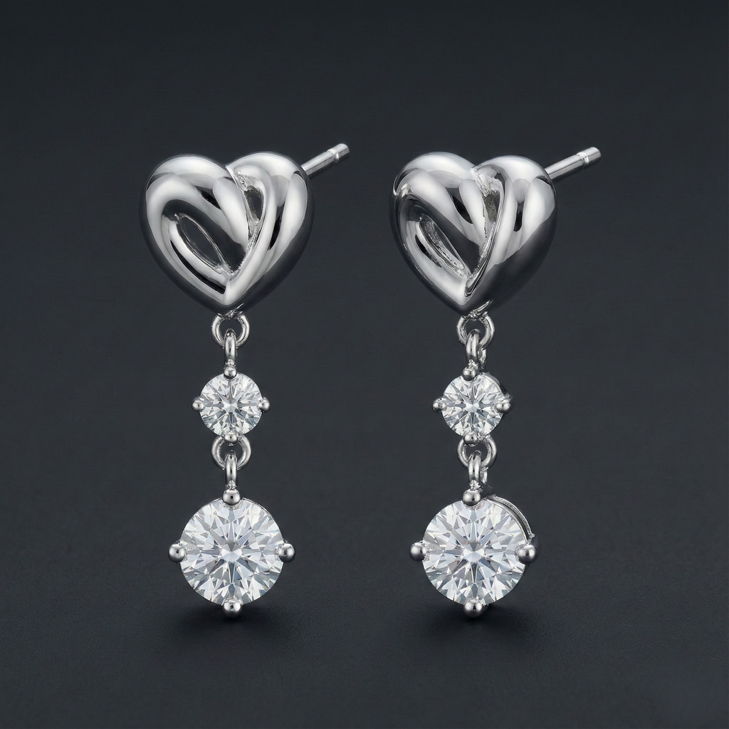 Heart Drop 925 Silver Diamond Earrings with Lab-Grown Diamonds