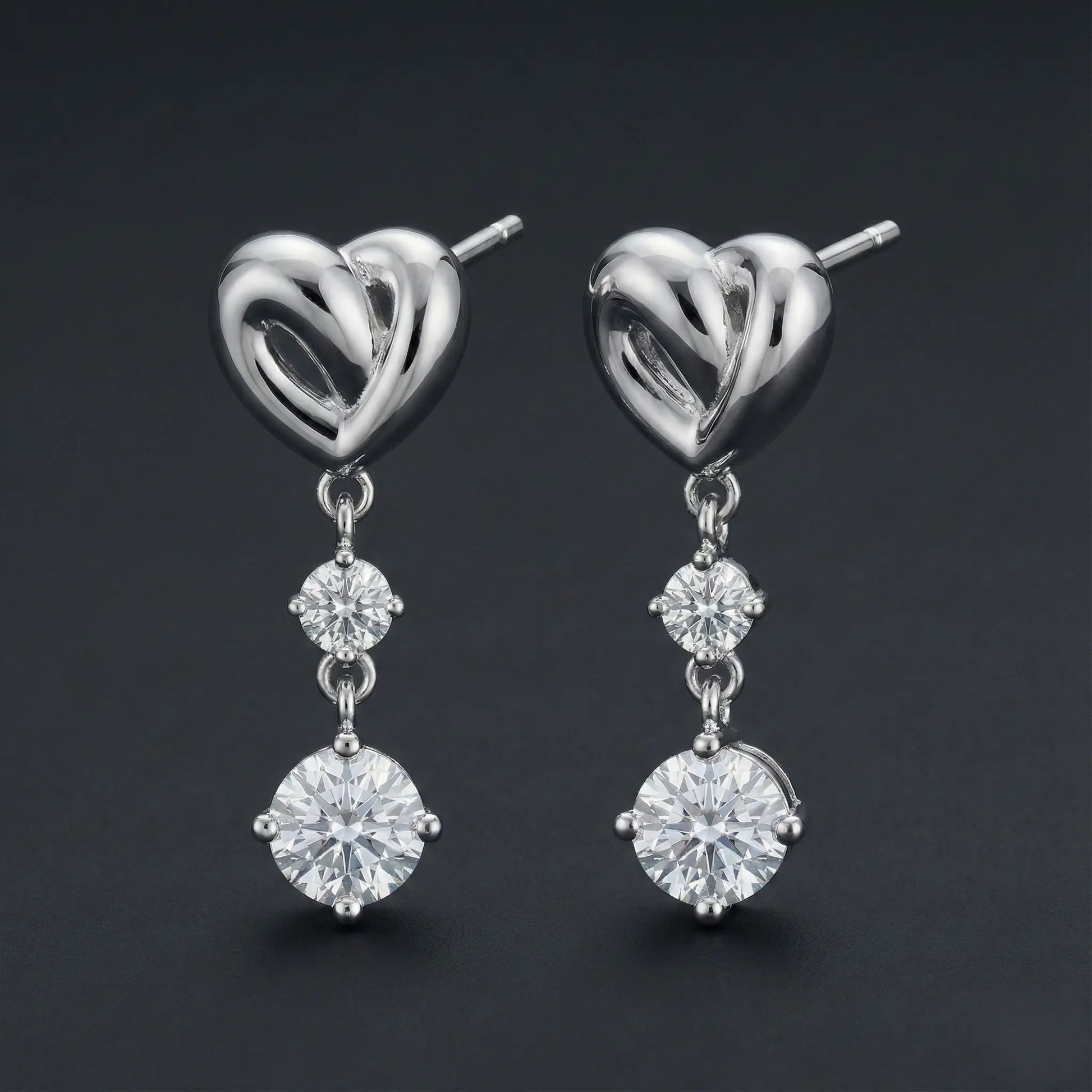 Heart Drop Diamond Stud Earrings Orilucent