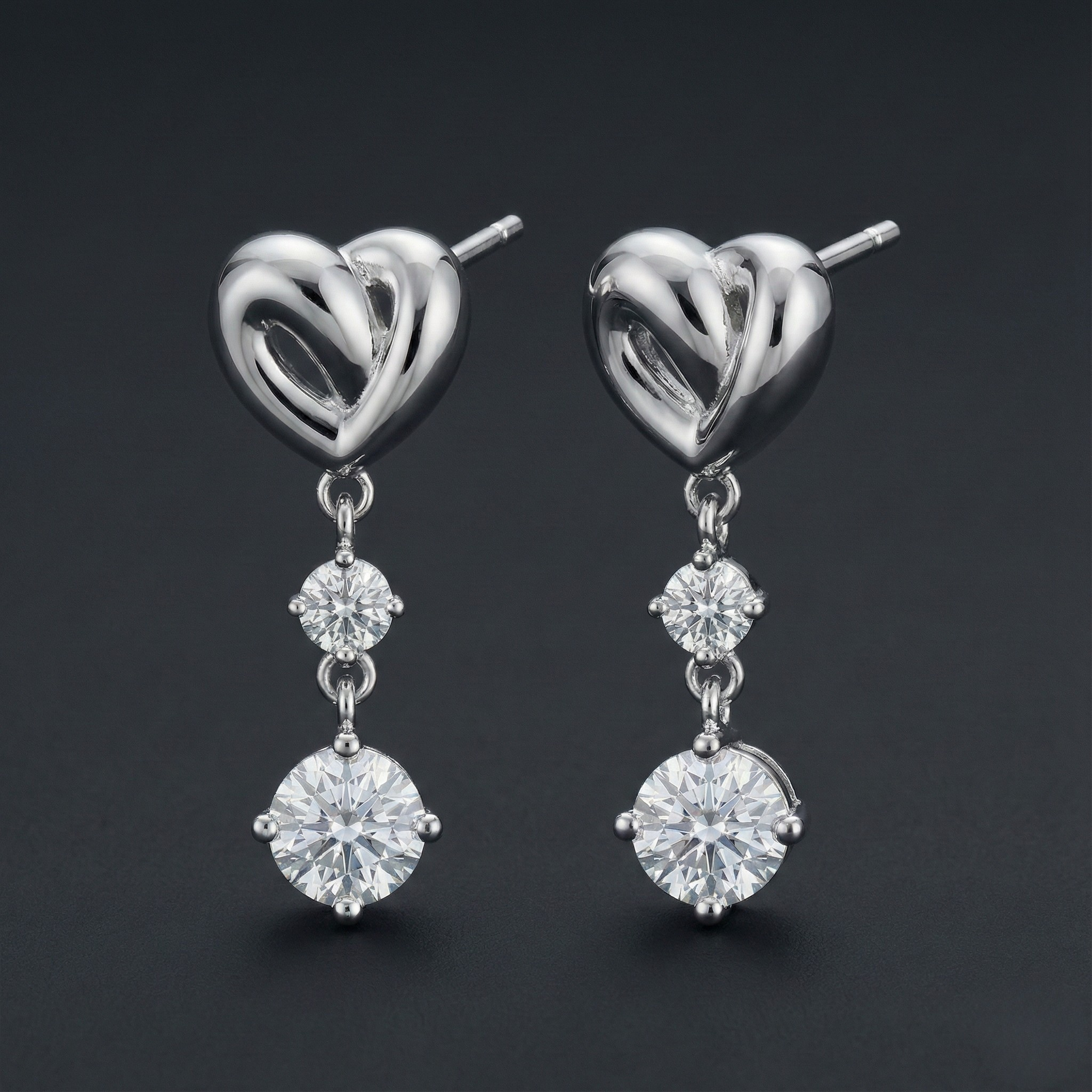 Heart Drop 925 Silver Diamond Earrings with Lab-Grown Diamonds