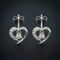 Solitaire Heart 925 Silver Diamond Stud Earrings with Lab-Grown Diamonds