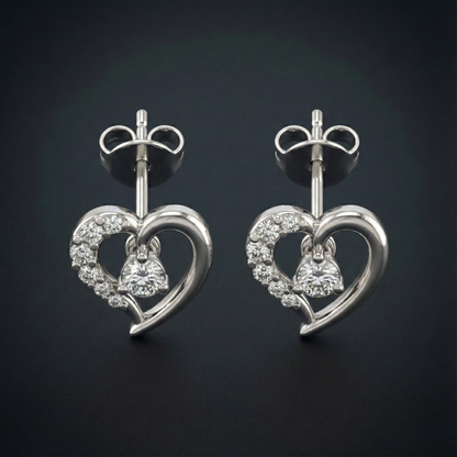 Floating Heart Diamond Stud Earrings Orilucent