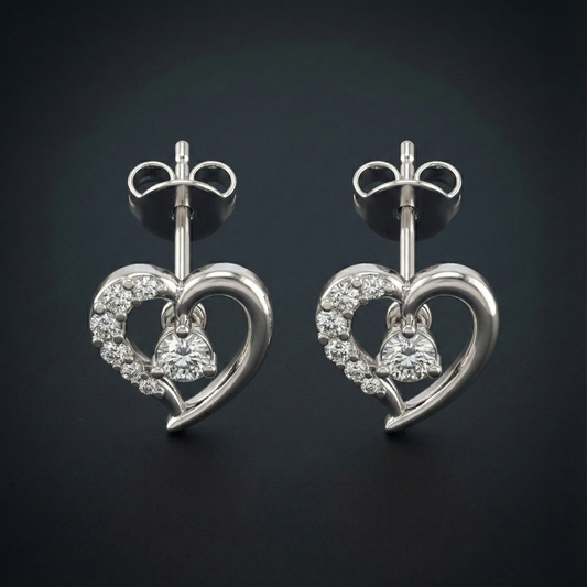Floating Heart Diamond Stud Earrings Orilucent