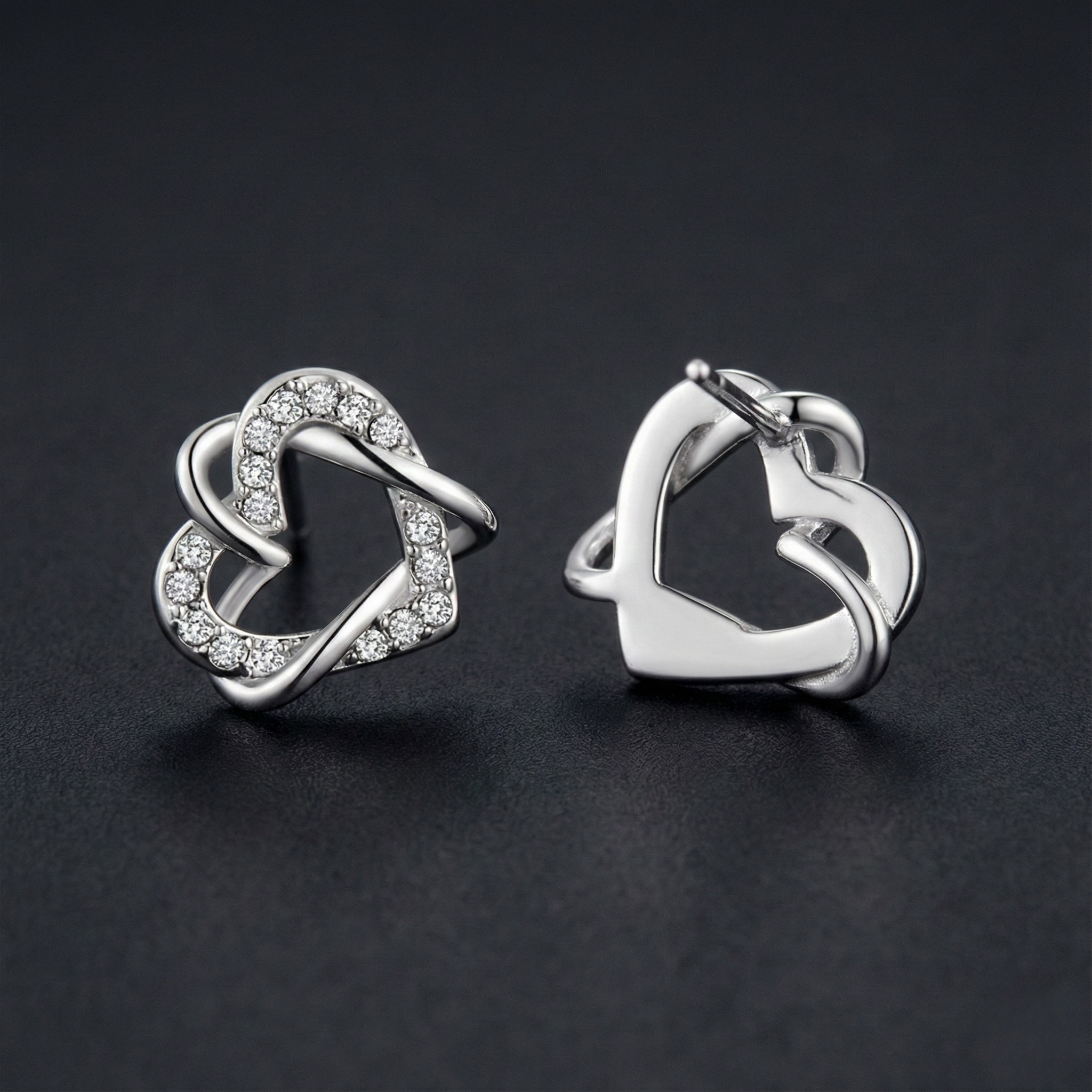 Interlocking Heart 925 Silver Diamond Stud Earrings with Lab-Grown Diamonds