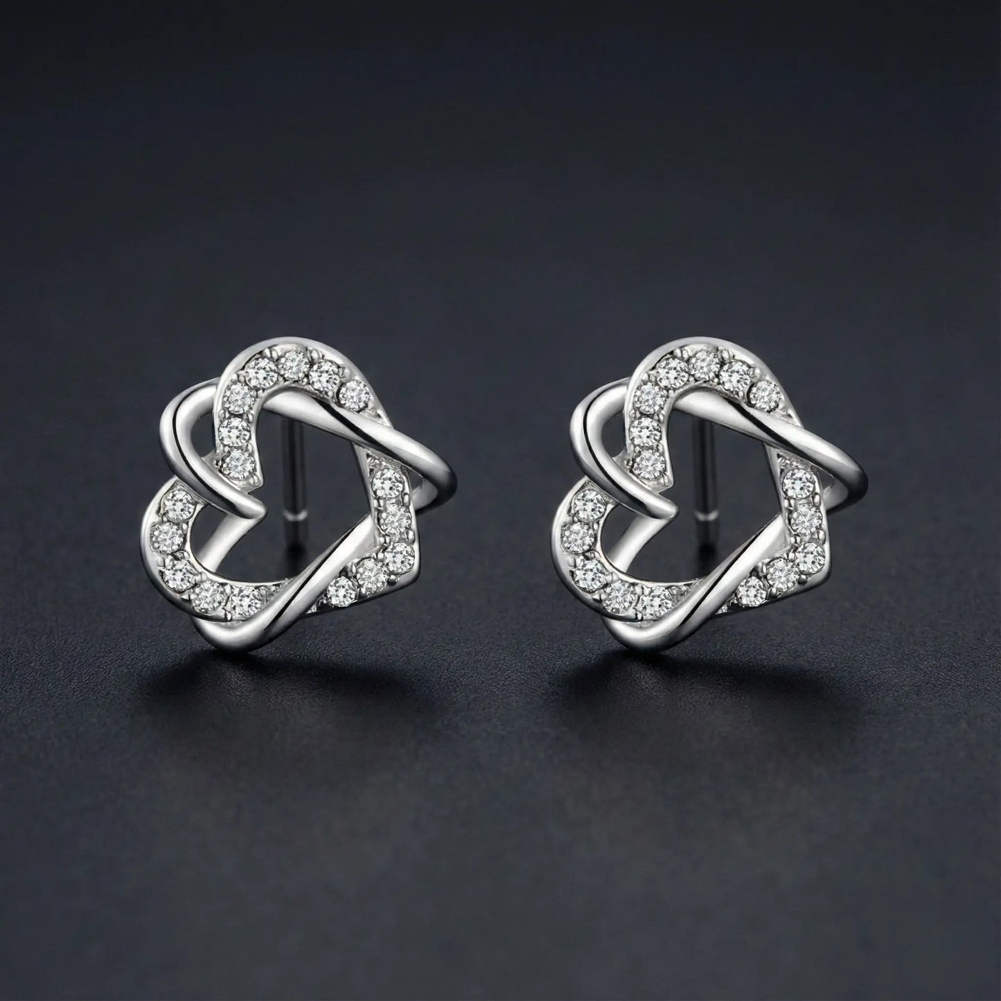 Entwined Heart Diamond Stud Earrings Orilucent