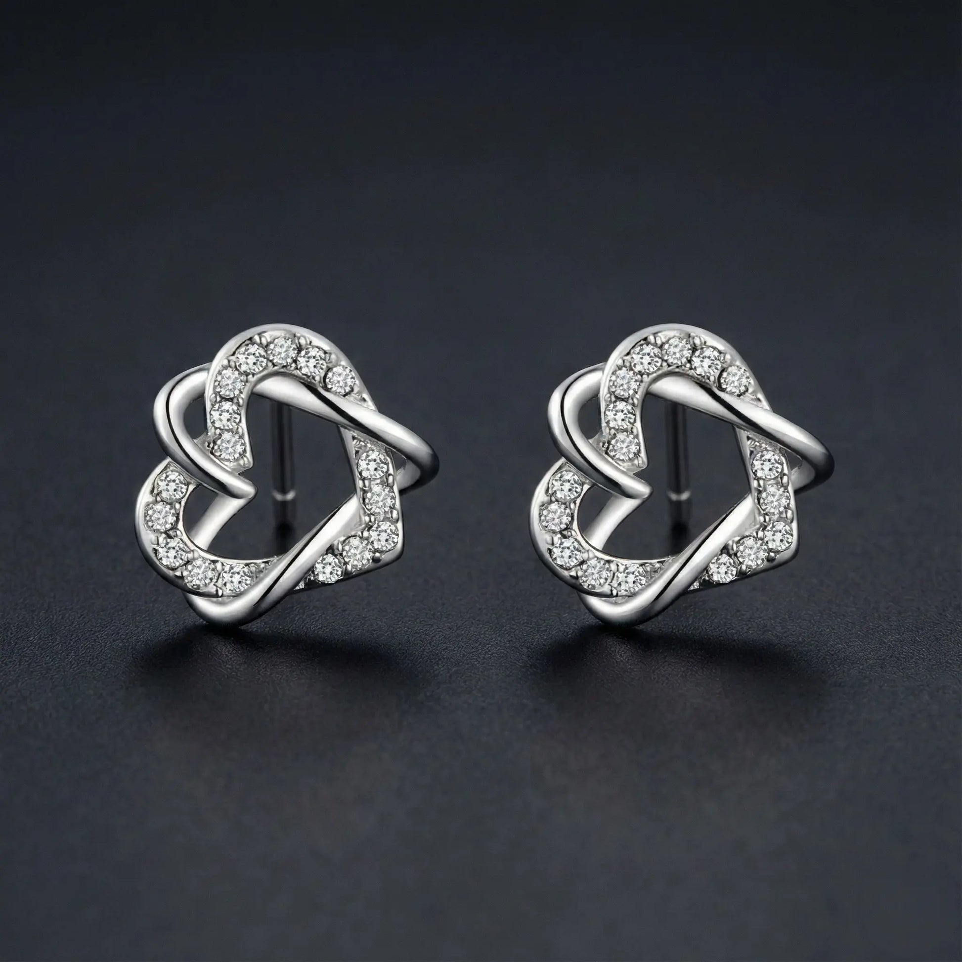 Entwined Heart Diamond Stud Earrings Orilucent
